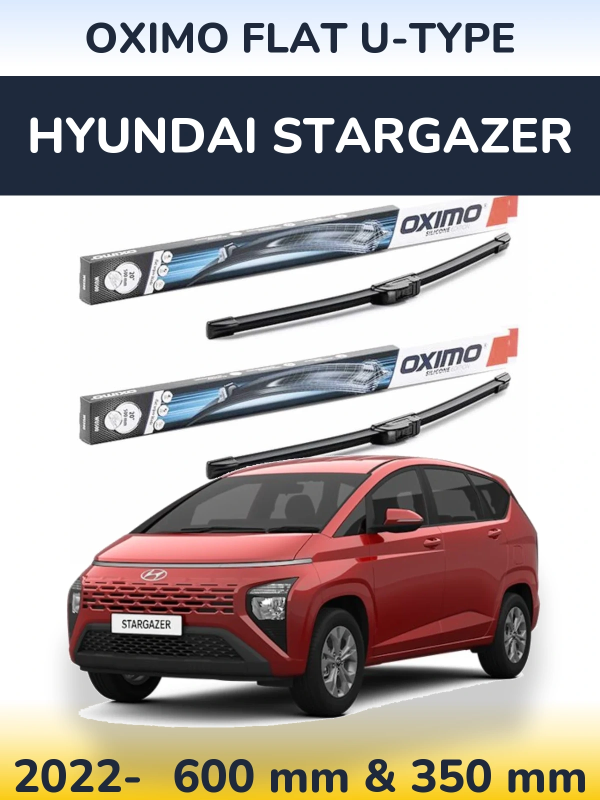 Комплект передних дворников Oximo Flat U-type 600 & 350 мм для Hyundai Stargazer 2022-2026