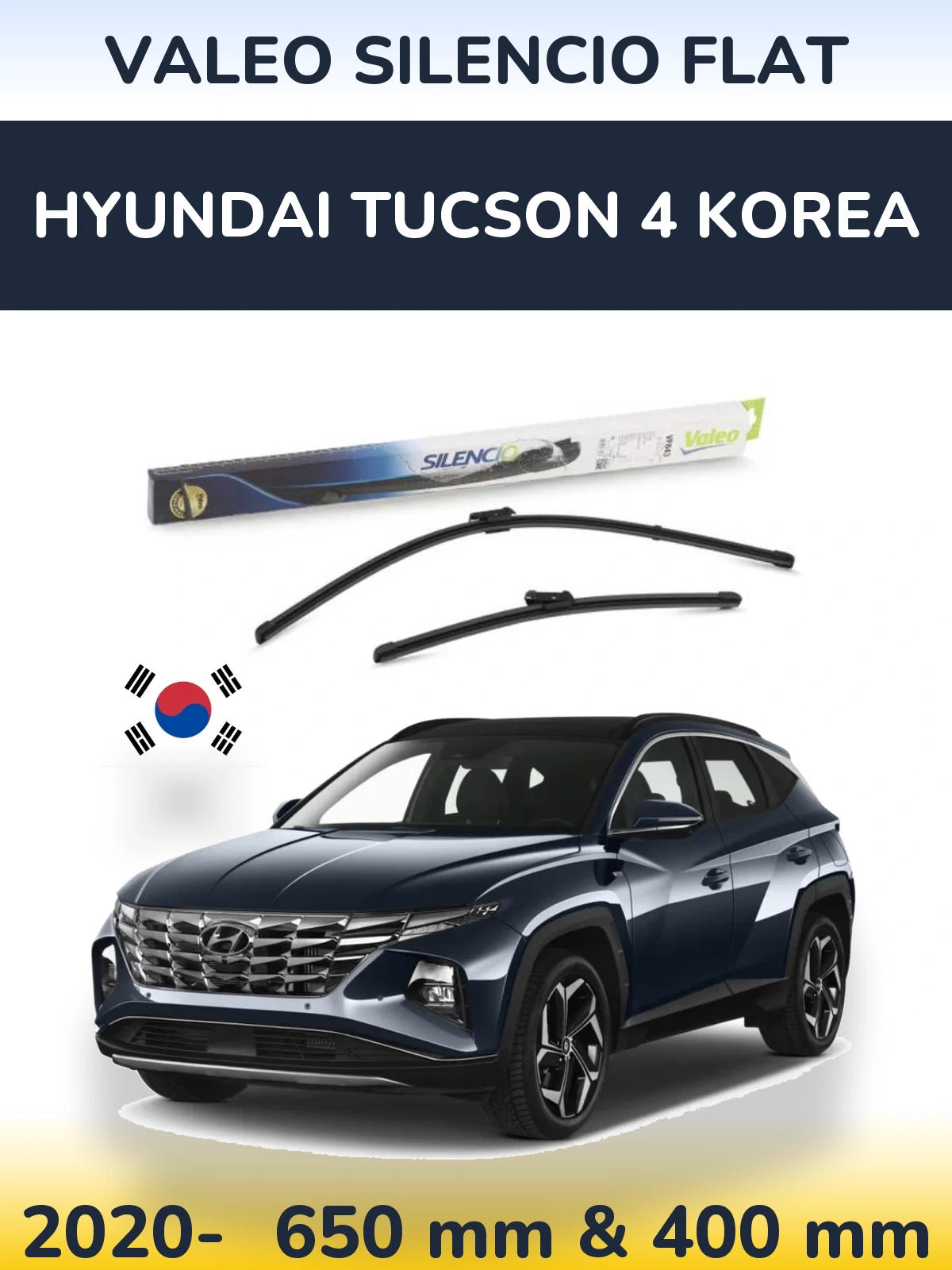 Front wiper blade set Valeo Silencio Flat 650 & 400 mm for Hyundai Tucson 4 Korea 2020-2026