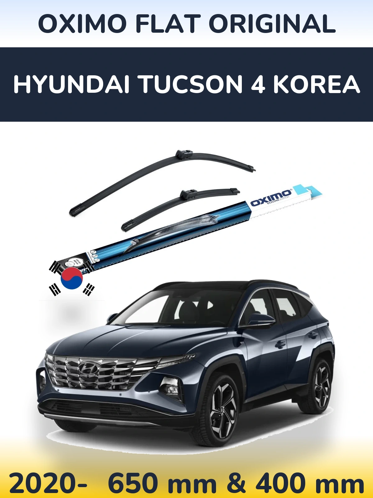 Front wiper blade set Oximo Flat Original 650 & 400 mm for Hyundai Tucson 4 Korea 2020-2026