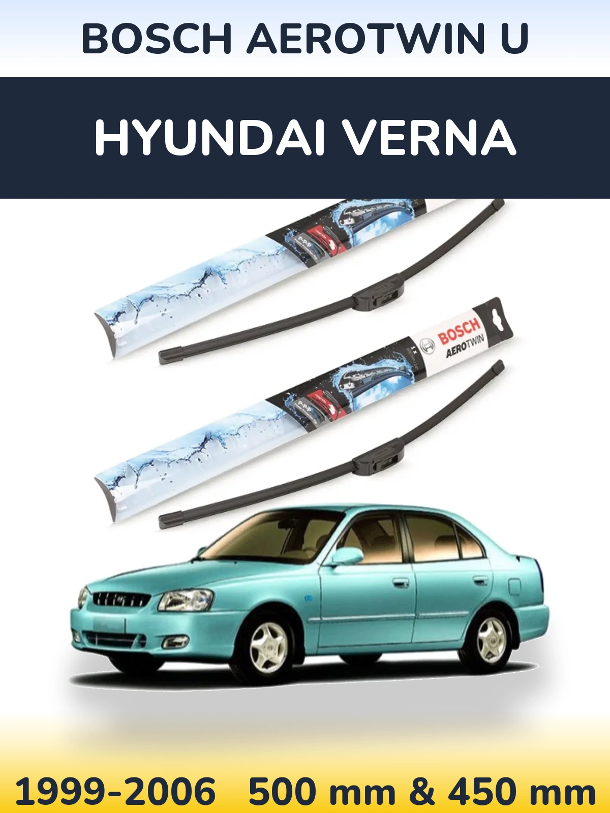 Komplet przednich wycieraczek BOSCH AeroTwin U 500 & 450 mm do Hyundai Verna 1999-2006