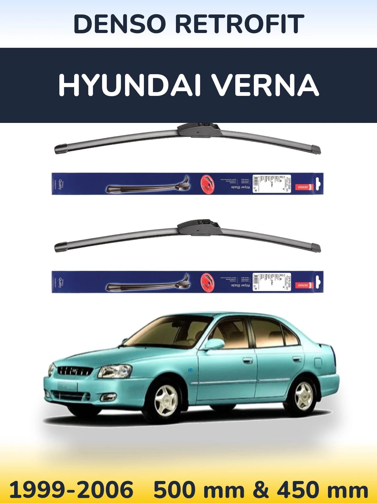 Komplet przednich wycieraczek Denso Retrofit 500 & 450 mm do Hyundai Verna 1999-2006