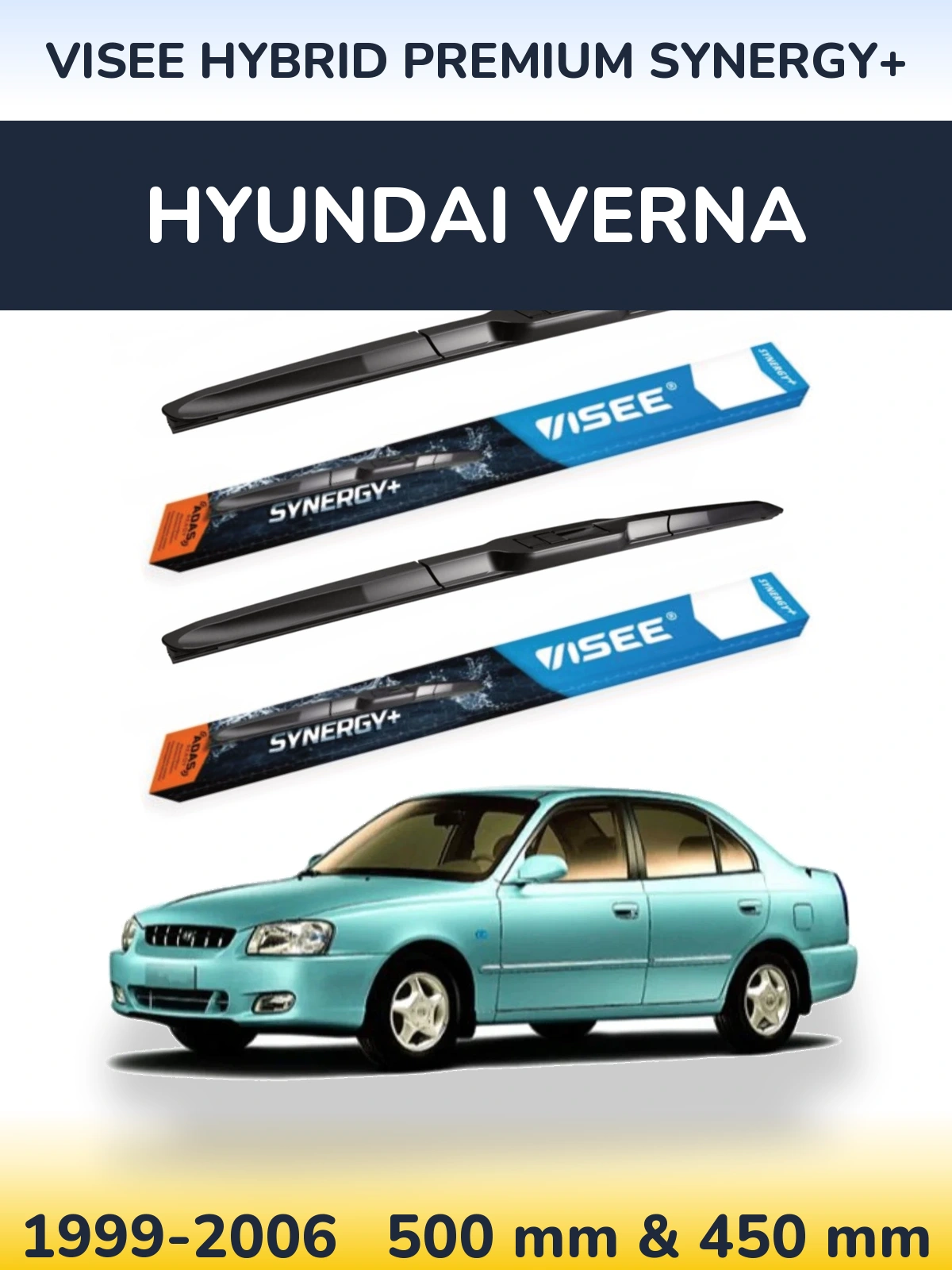 Комплект передних дворников VISEE HYBRID PREMIUM SYNERGY+ 500 & 450 мм для Hyundai Verna 1999-2006