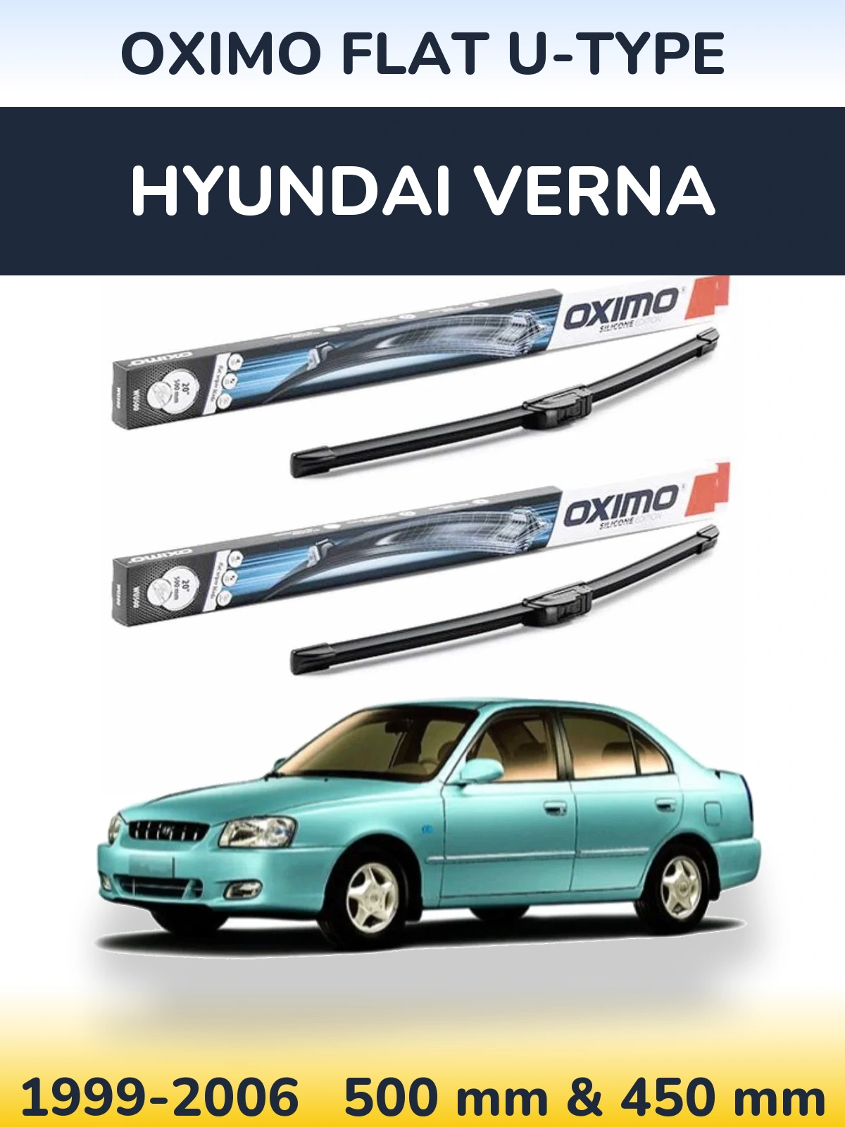 Komplet przednich wycieraczek Oximo Flat U-type 500 & 450 mm do Hyundai Verna 1999-2006