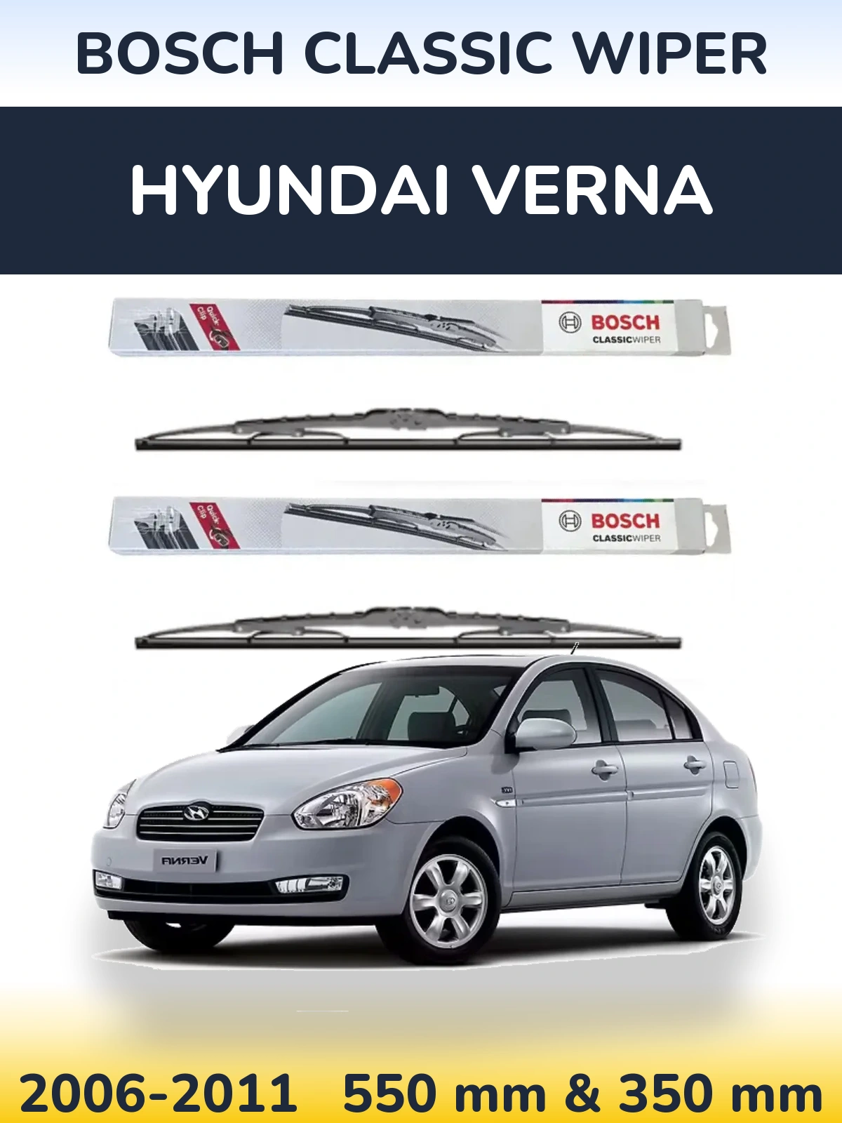 Front wiper blade set BOSCH Classic Wiper 550 & 340 mm for Hyundai Verna 2006-2011