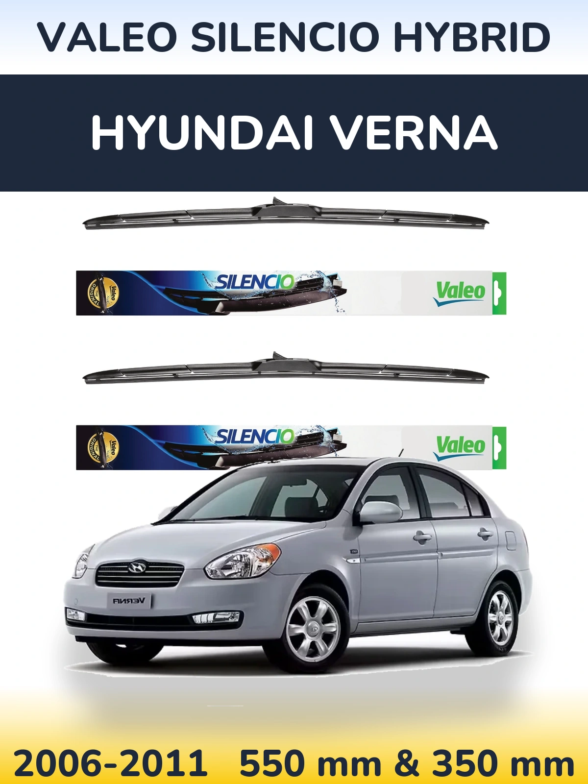 Komplet przednich wycieraczek Valeo Silencio Hybrid 550 & 350 mm do Hyundai Verna 2006-2011