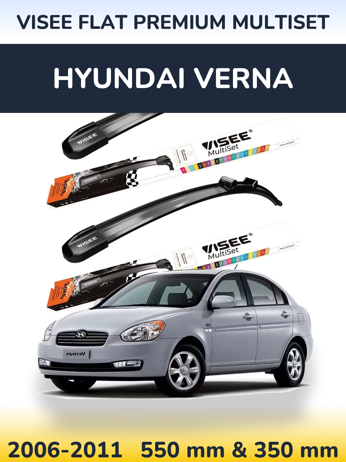 Komplet przednich wycieraczek VISEE FLAT PREMIUM MultiSet 550 & 350 mm do Hyundai Verna 2006-2011