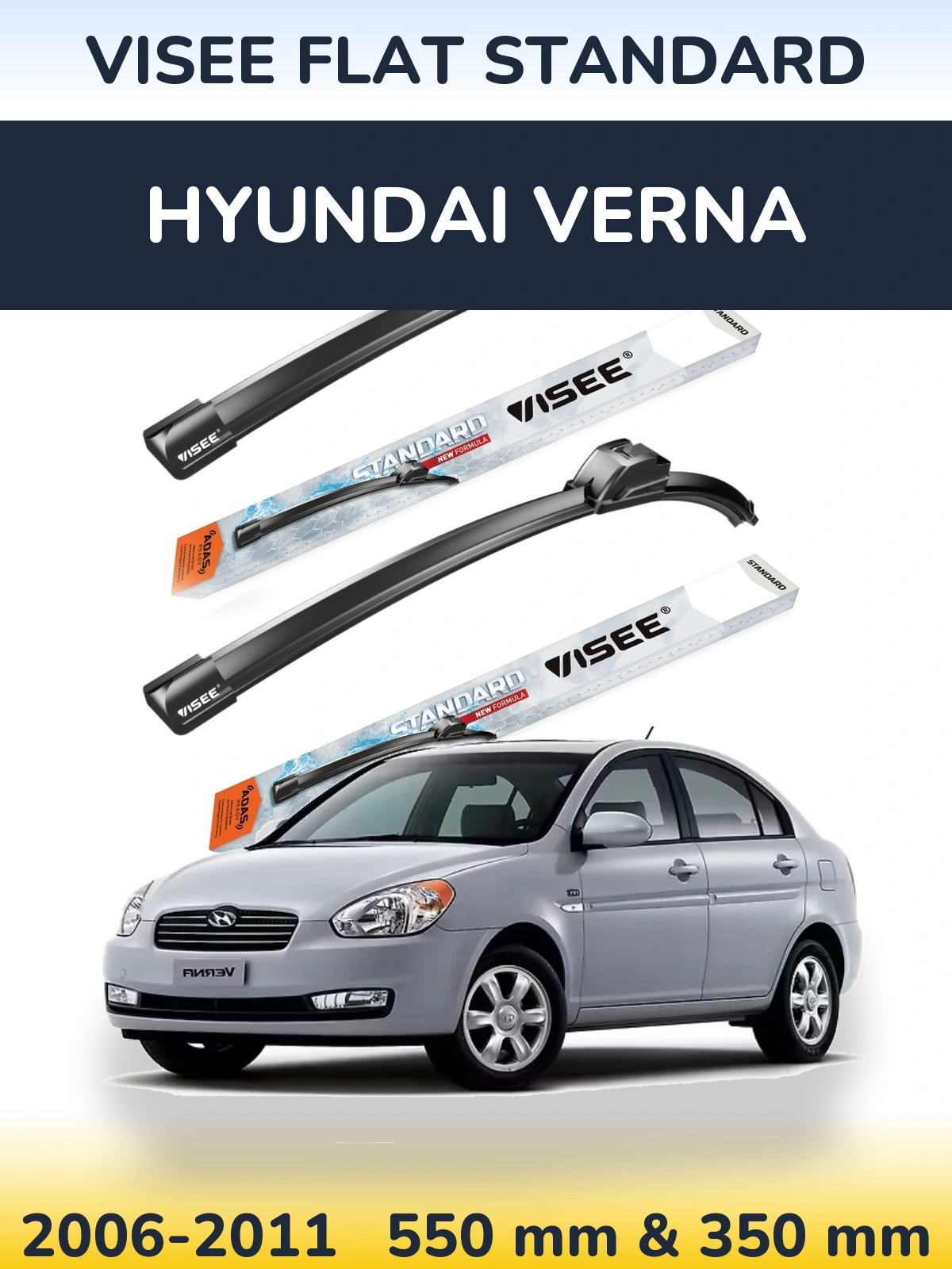 Комплект передних дворников VISEE FLAT STANDARD 550 & 350 мм для Hyundai Verna 2006-2011