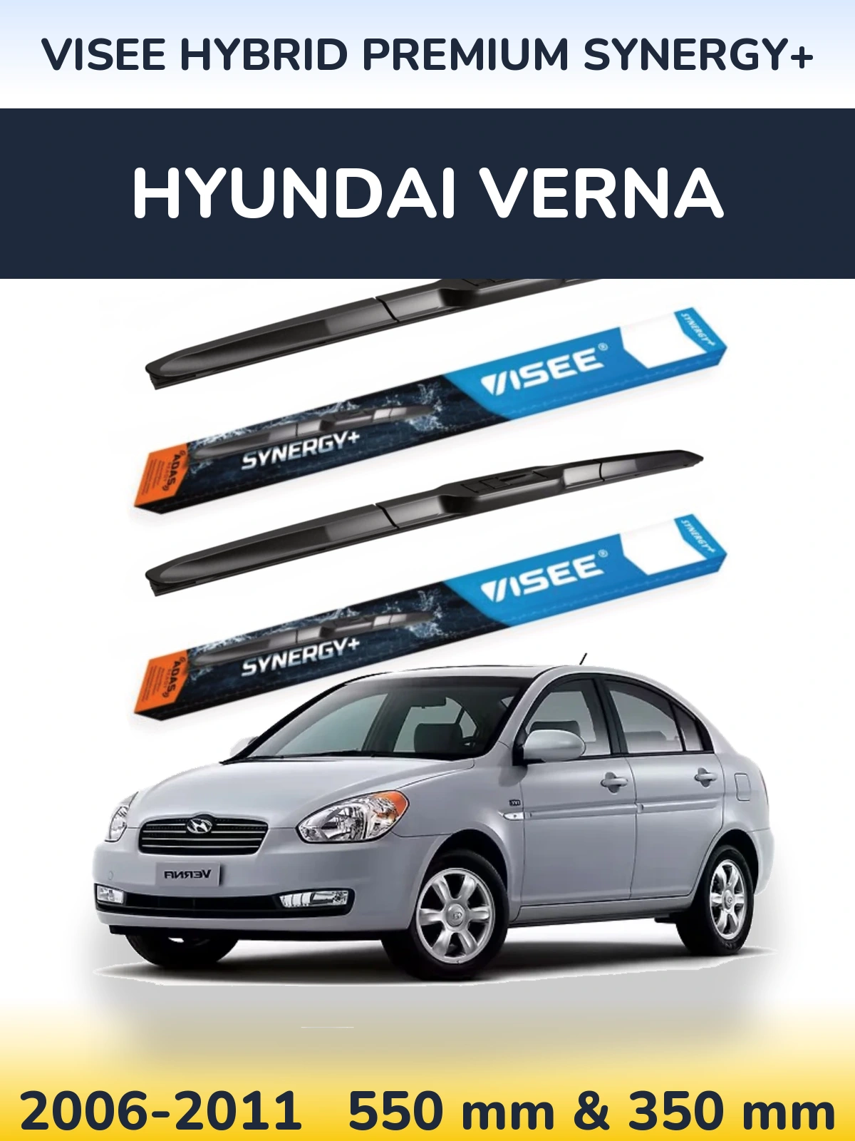 Komplet przednich wycieraczek VISEE HYBRID PREMIUM SYNERGY+ 550 & 350 mm do Hyundai Verna 2006-2011