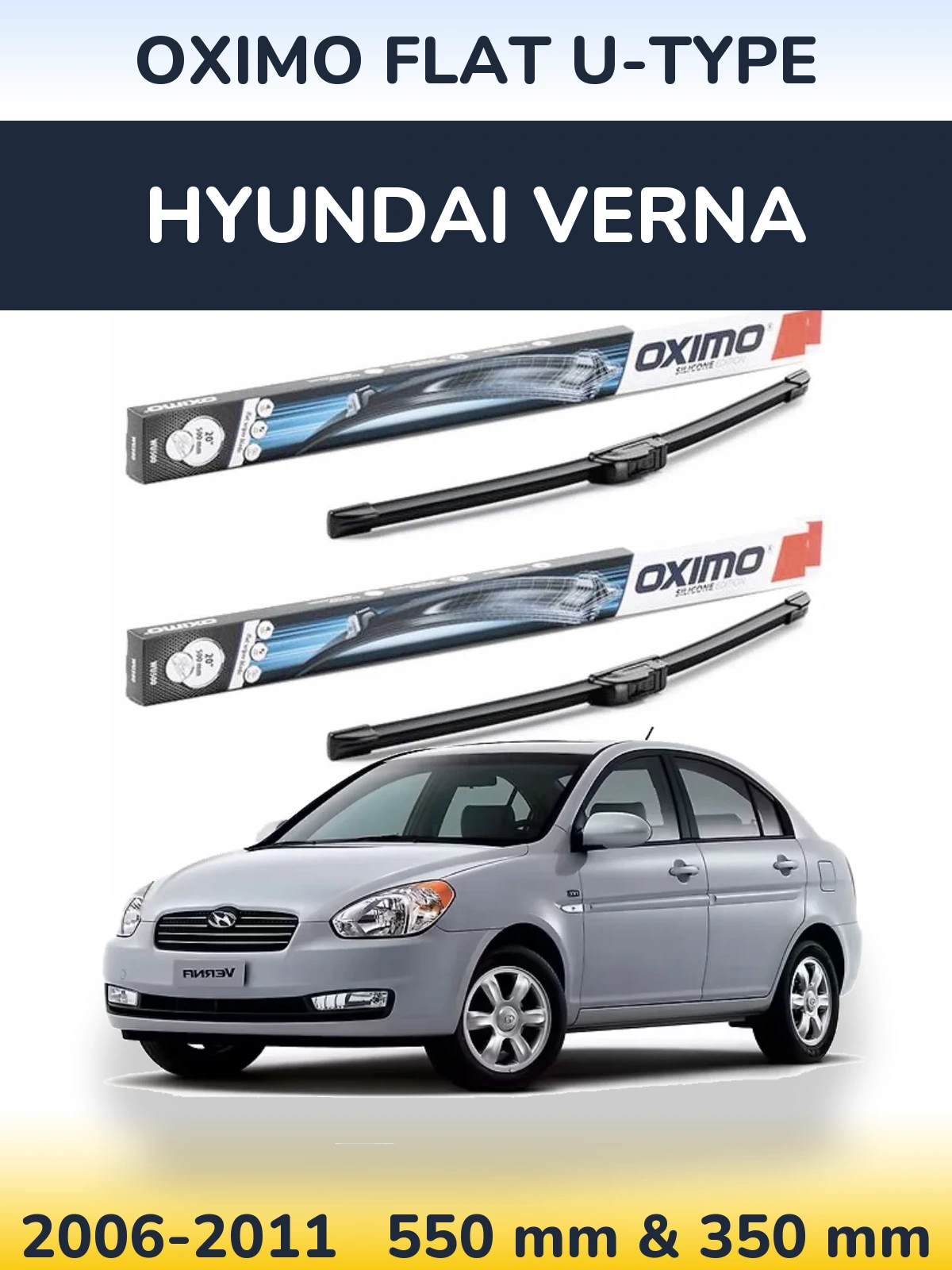 Komplet przednich wycieraczek Oximo Flat U-type 550 & 350 mm do Hyundai Verna 2006-2011