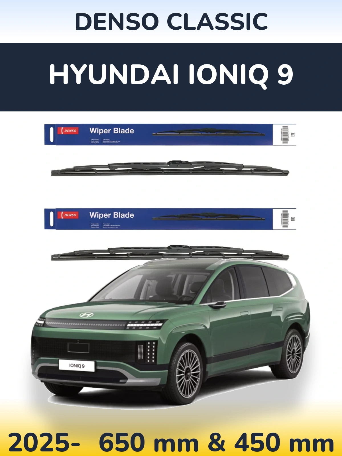 Front wiper blade set Denso Classic 650 & 450 mm for Hyundai IONIQ 9 2025-2026