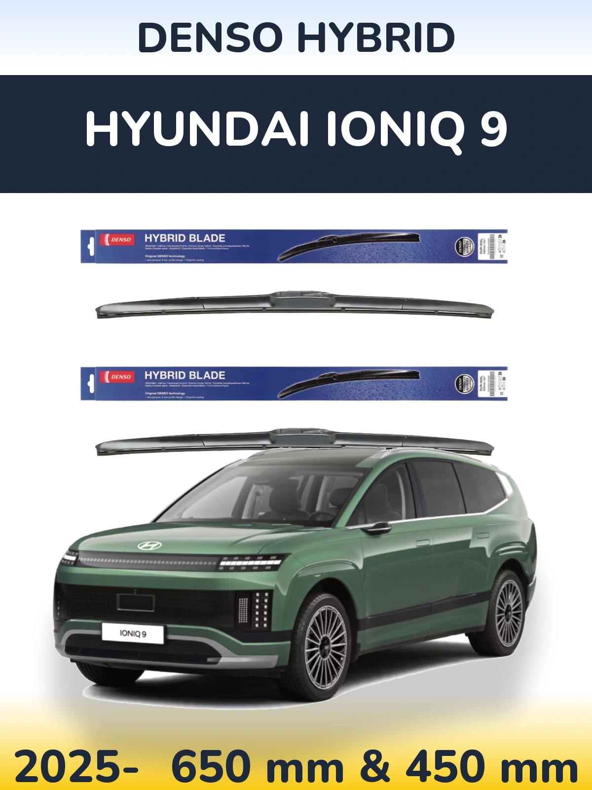 Komplet przednich wycieraczek Denso Hybrid 650 & 450 mm do Hyundai IONIQ 9 2025-2026