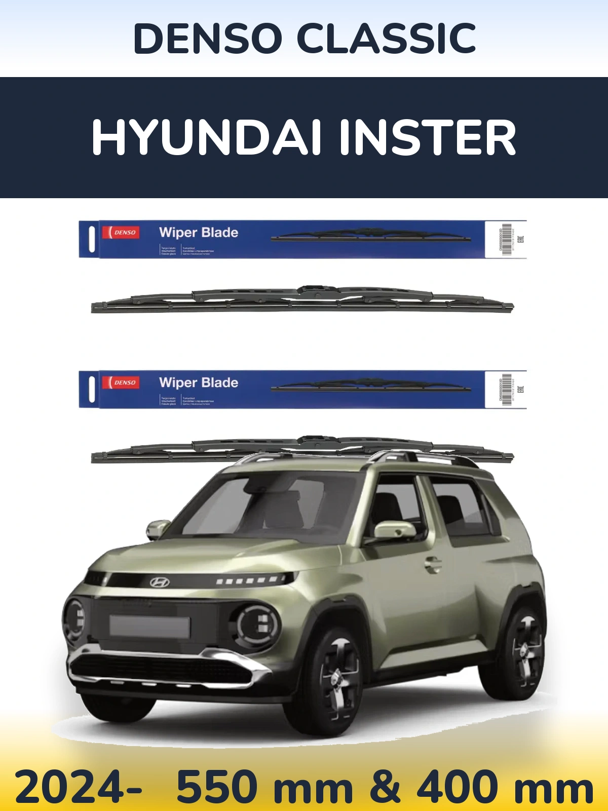 Front wiper blade set Denso Classic 550 & 400 mm for Hyundai Inster 2024-2026