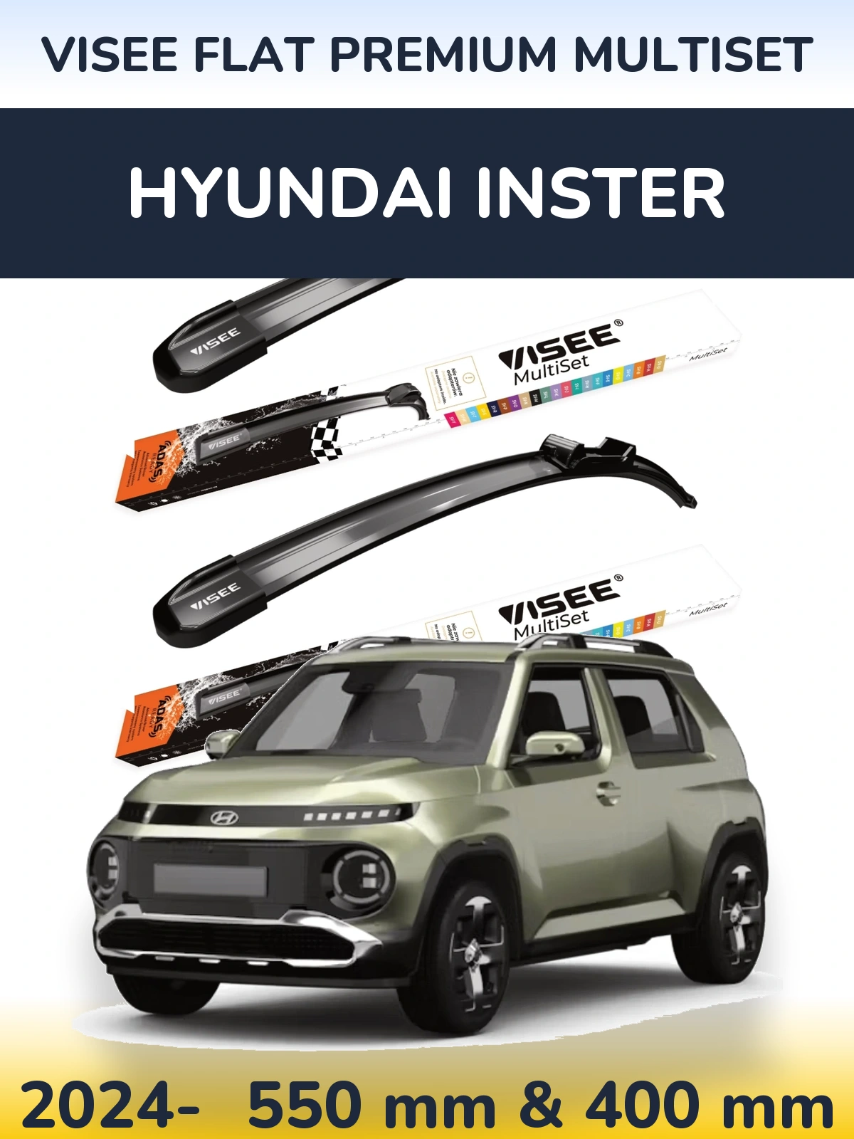 Комплект передних дворников VISEE FLAT PREMIUM MultiSet 550 & 400 мм для Hyundai Inster 2024-2026