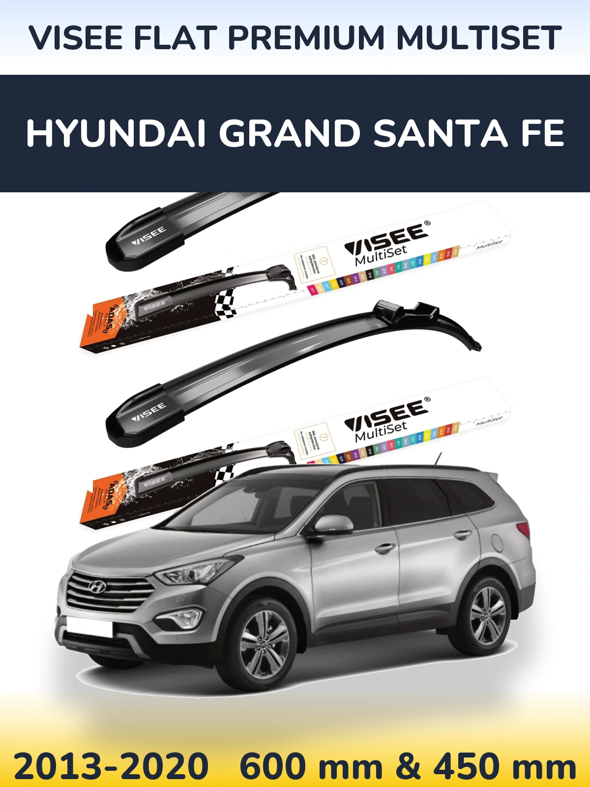 Komplet przednich wycieraczek VISEE FLAT PREMIUM MultiSet 600 & 450 mm do Hyundai Grand Santa Fe 2013-2020