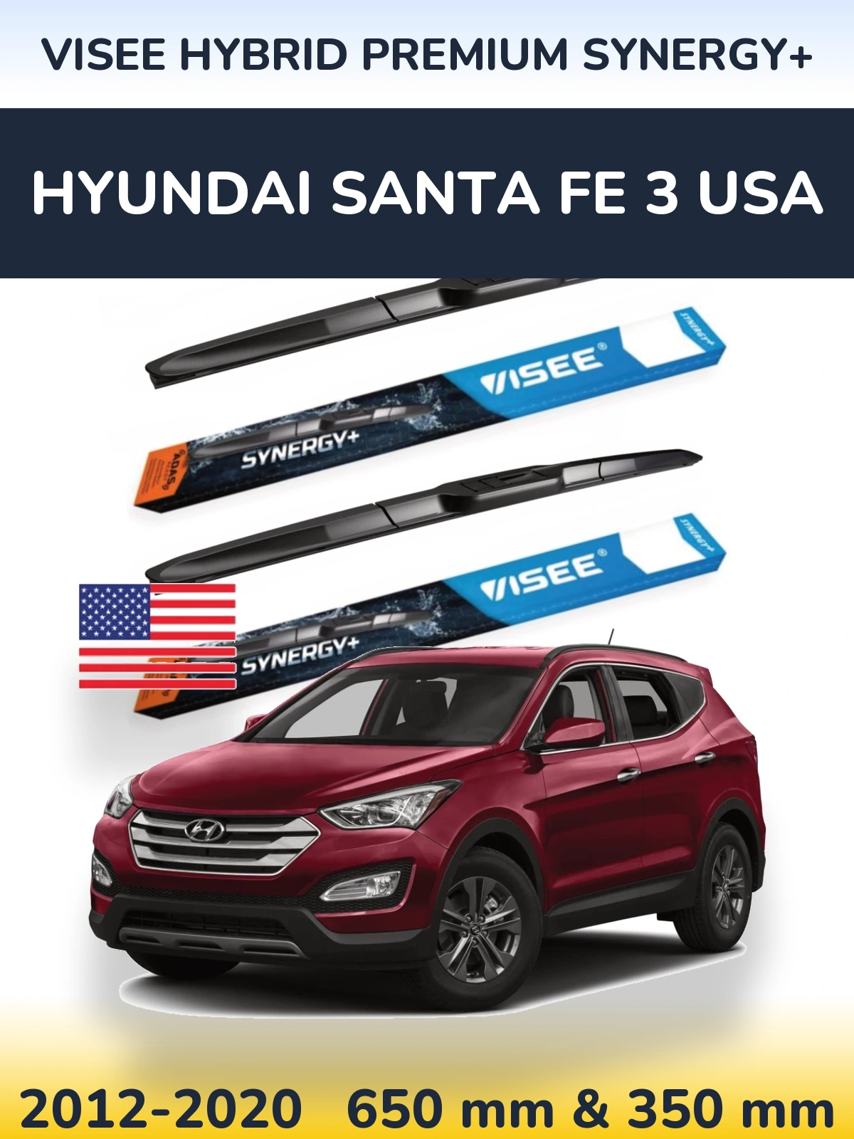 Komplet przednich wycieraczek VISEE HYBRID PREMIUM SYNERGY+ 650 & 350 mm do Hyundai Santa Fe 3 USA 2012-2020