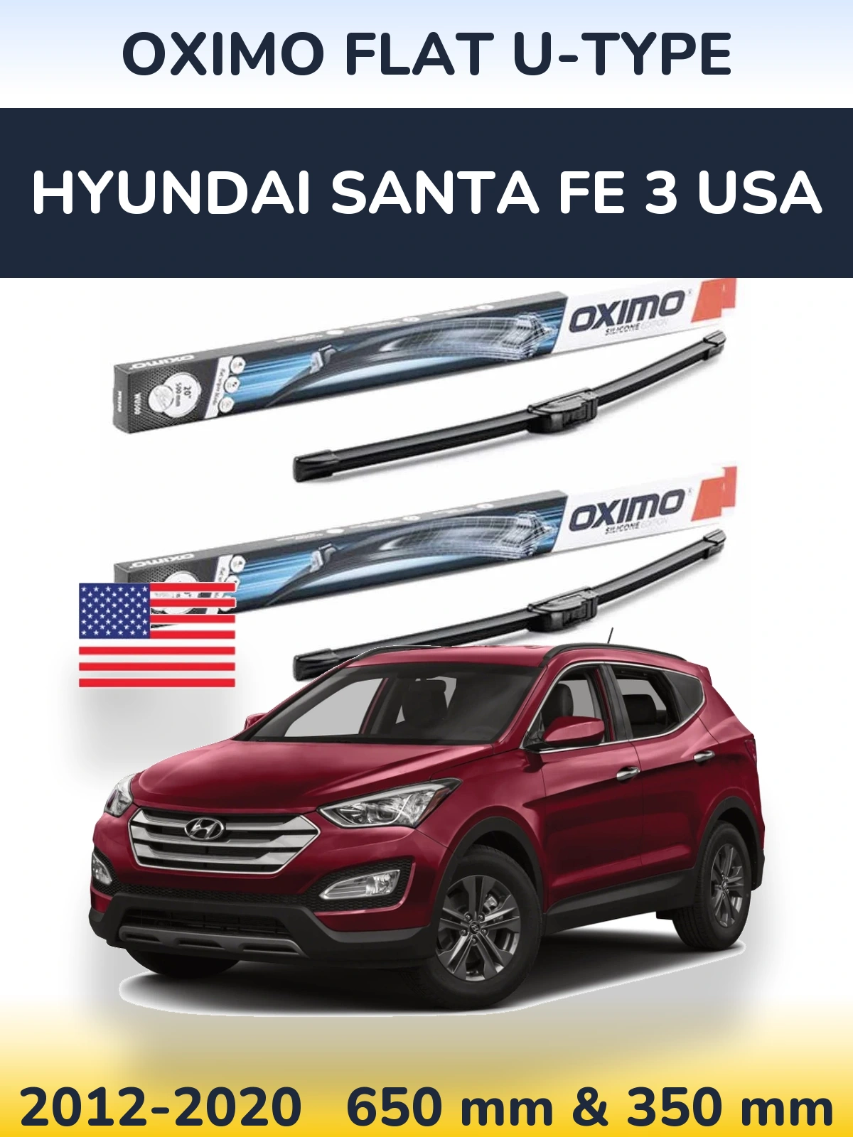 Komplet przednich wycieraczek Oximo Flat U-type 650 & 350 mm do Hyundai Santa Fe 3 USA 2012-2020