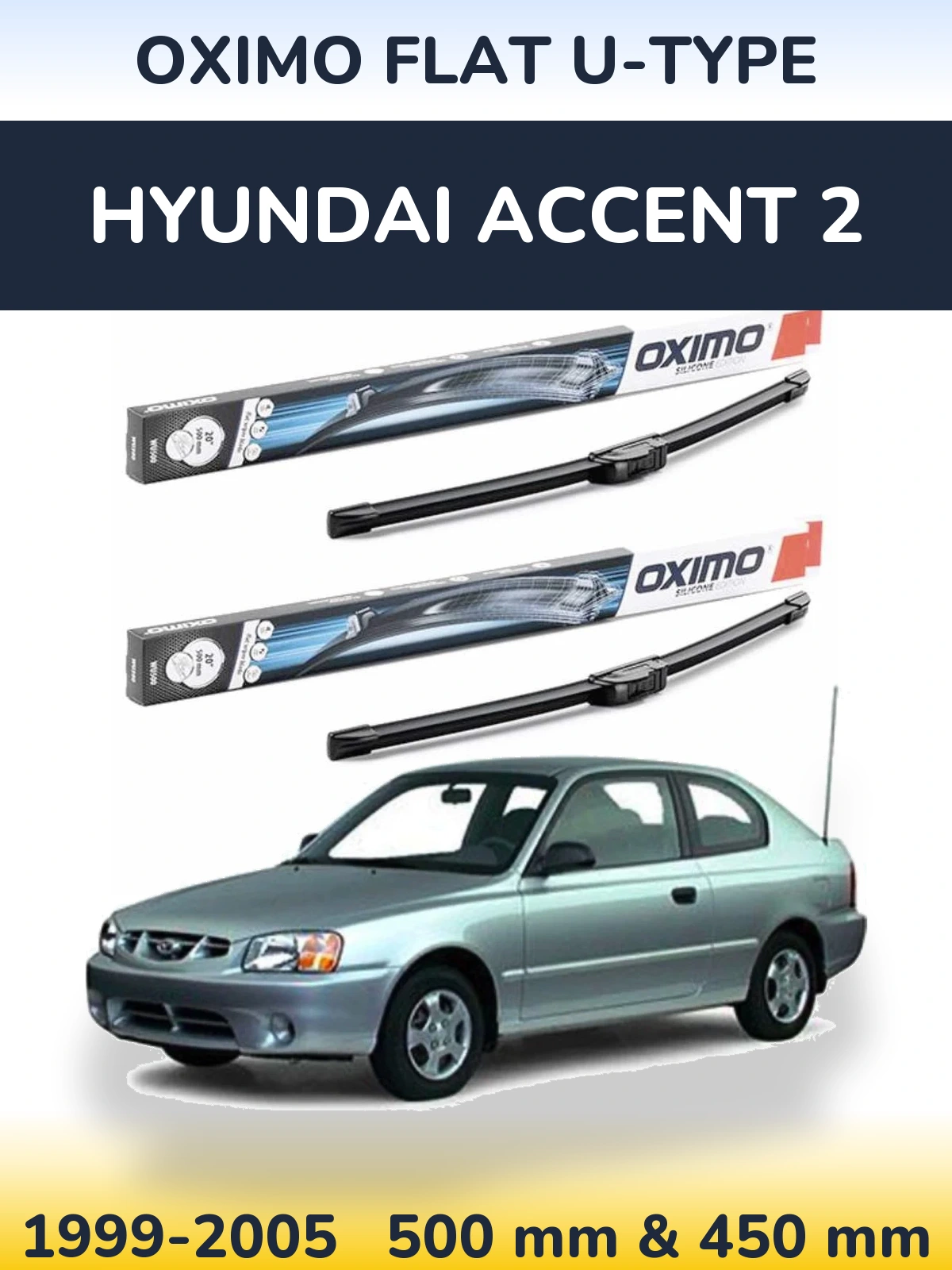 Комплект передних дворников Oximo Flat U-type 500 & 450 мм для Hyundai Accent 2 1999-2005