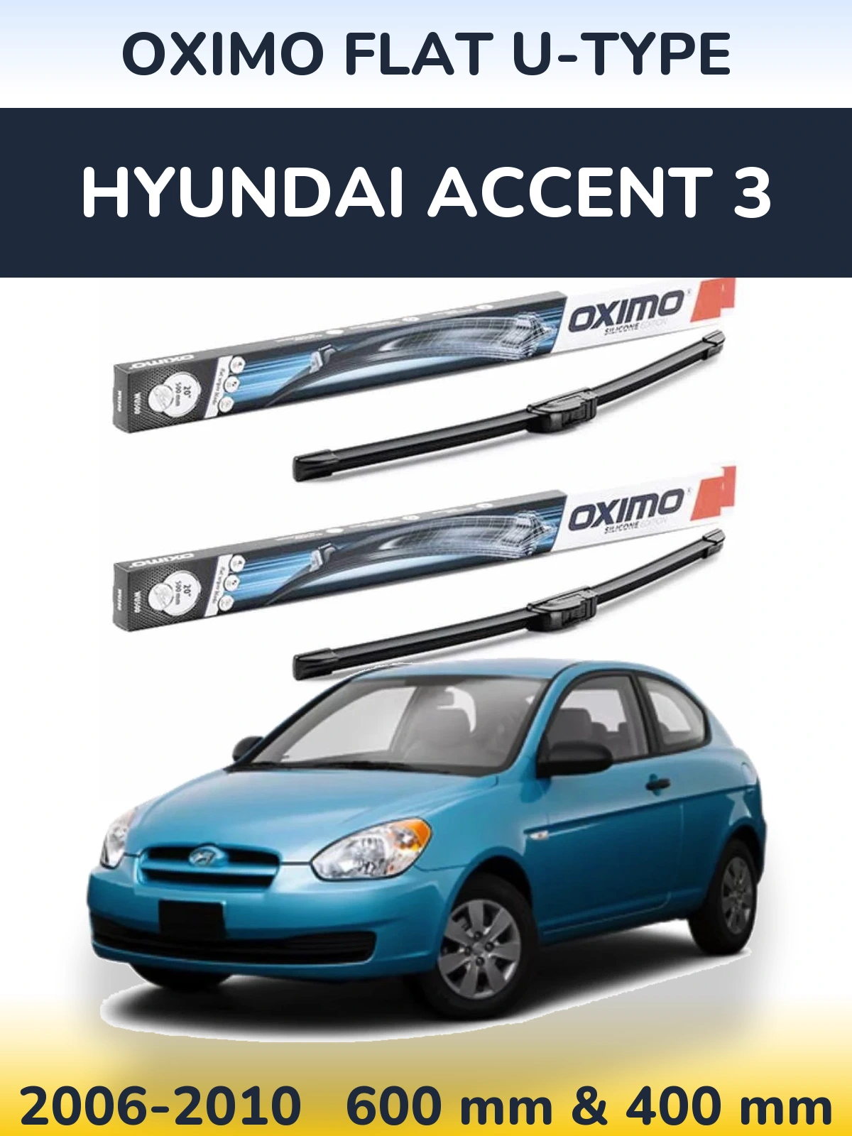 Комплект передних дворников Oximo Flat U-type 600 & 400 мм для Hyundai Accent 3 2006-2010