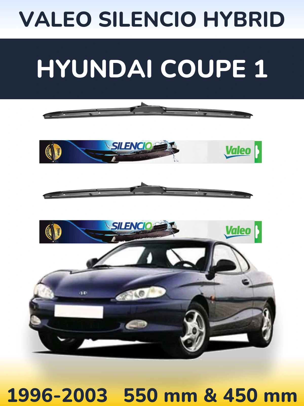 Комплект передних дворников Valeo Silencio Hybrid 550 & 450 мм для Hyundai Coupe 1 1996-2003