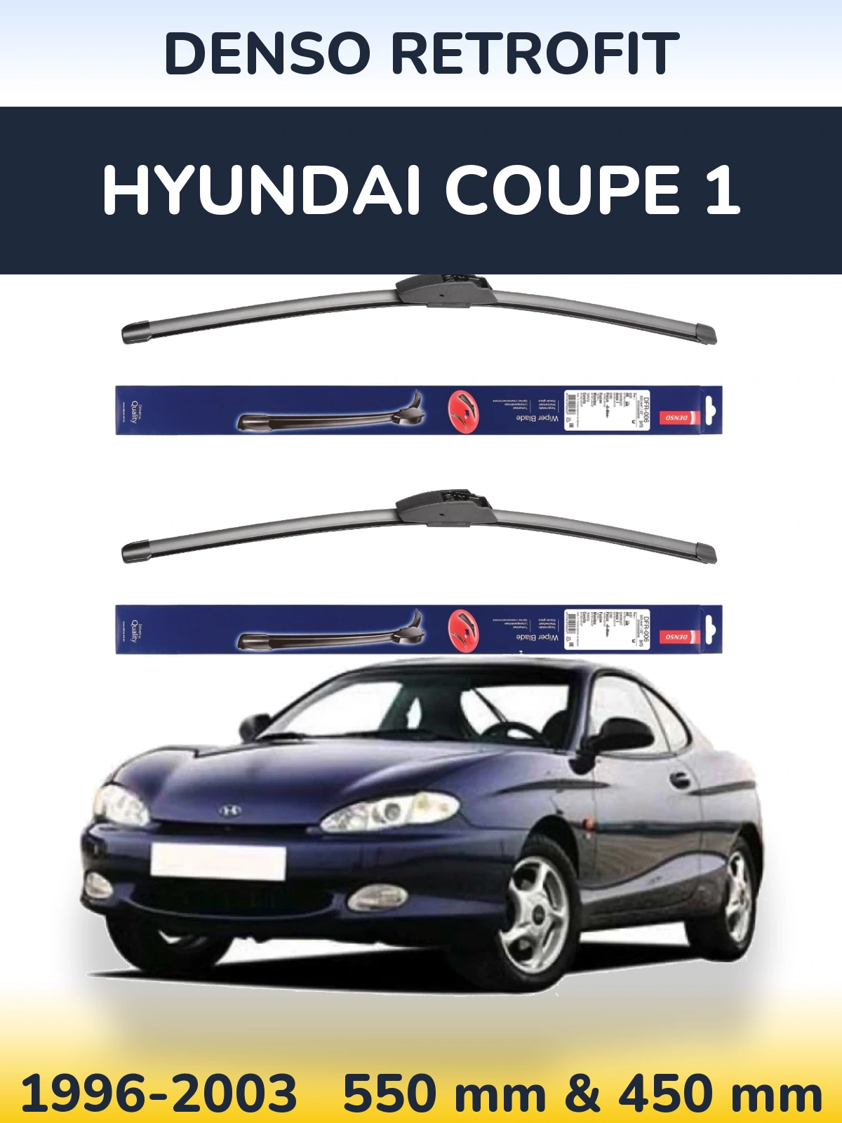 Komplet przednich wycieraczek Denso Retrofit 550 & 450 mm do Hyundai Coupe 1 1996-2003