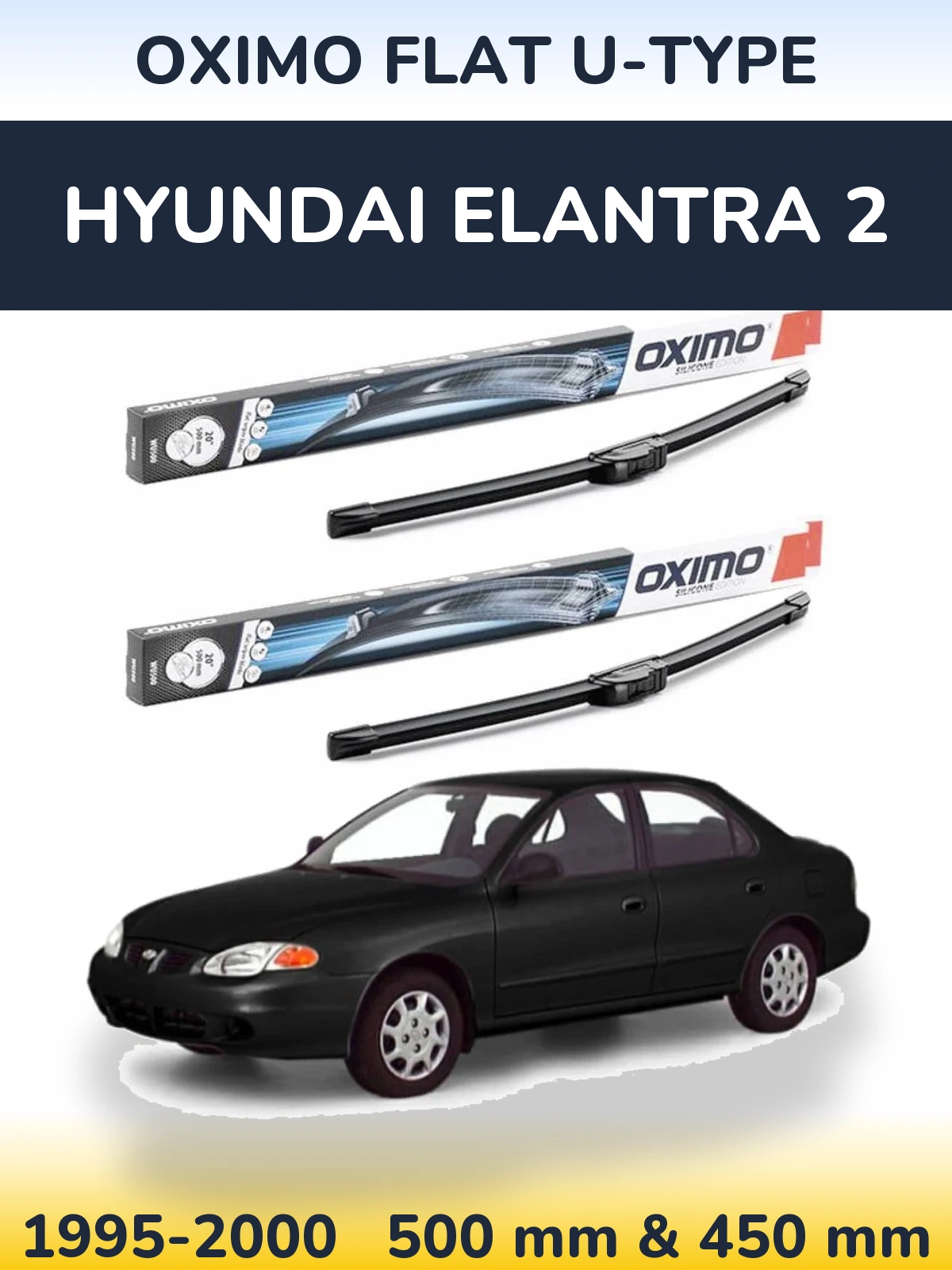 Комплект передних дворников Oximo Flat U-type 500 & 450 мм для Hyundai Elantra 2 1995-2000