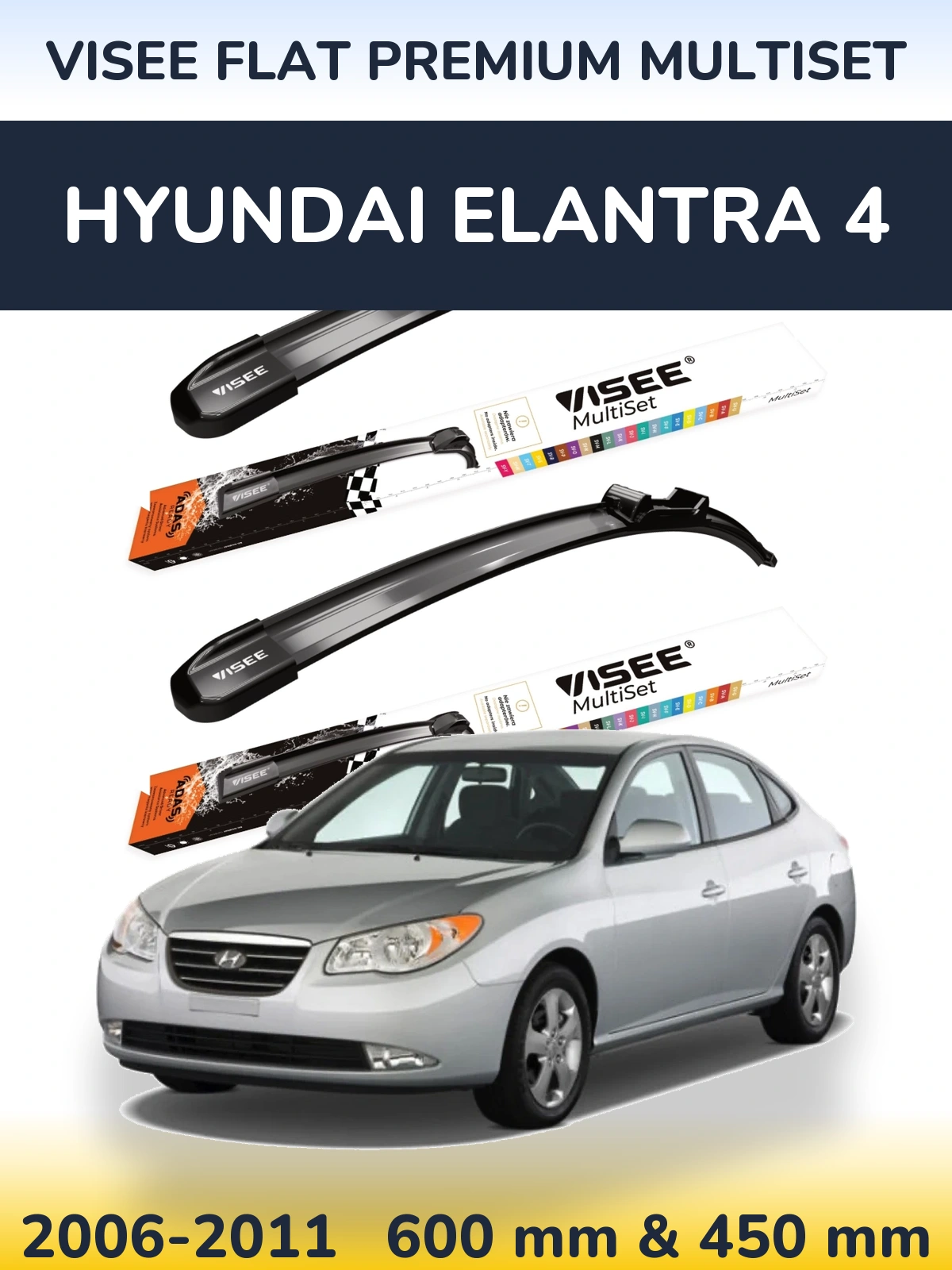 Front wiper blade set VISEE FLAT PREMIUM MultiSet 600 & 450 mm for Hyundai Elantra 4 2006-2011