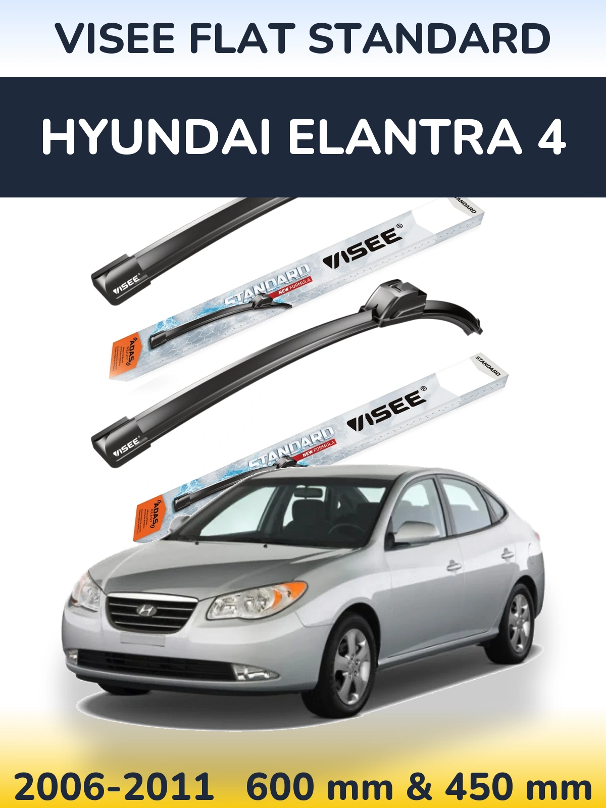 Front wiper blade set VISEE FLAT STANDARD 600 & 450 mm for Hyundai Elantra 4 2006-2011