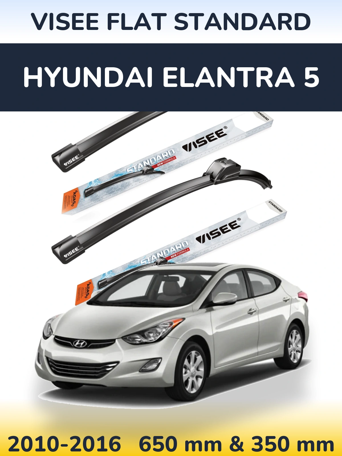 Комплект передних дворников VISEE FLAT STANDARD 650 & 350 мм для Hyundai Elantra 5 2010-2016