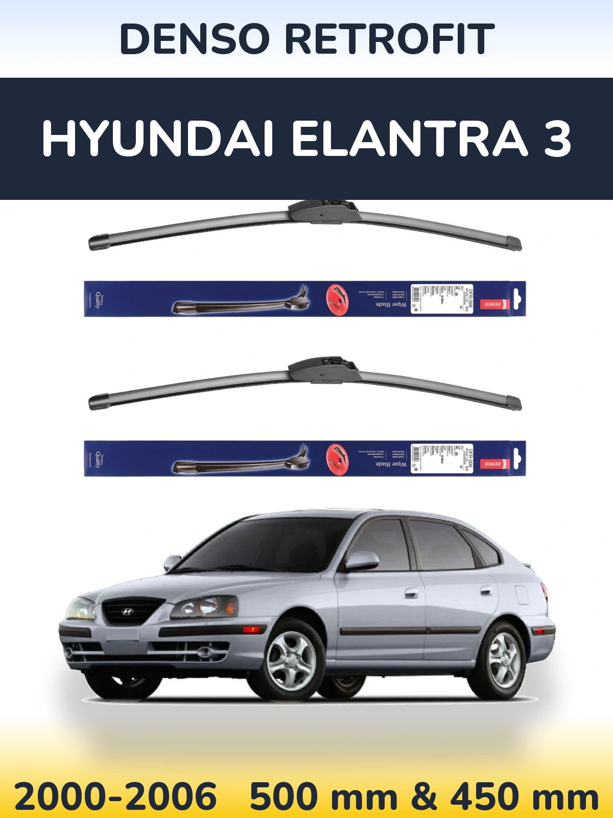Komplet przednich wycieraczek Denso Retrofit 500 & 450 mm do Hyundai Elantra 3 2000-2006