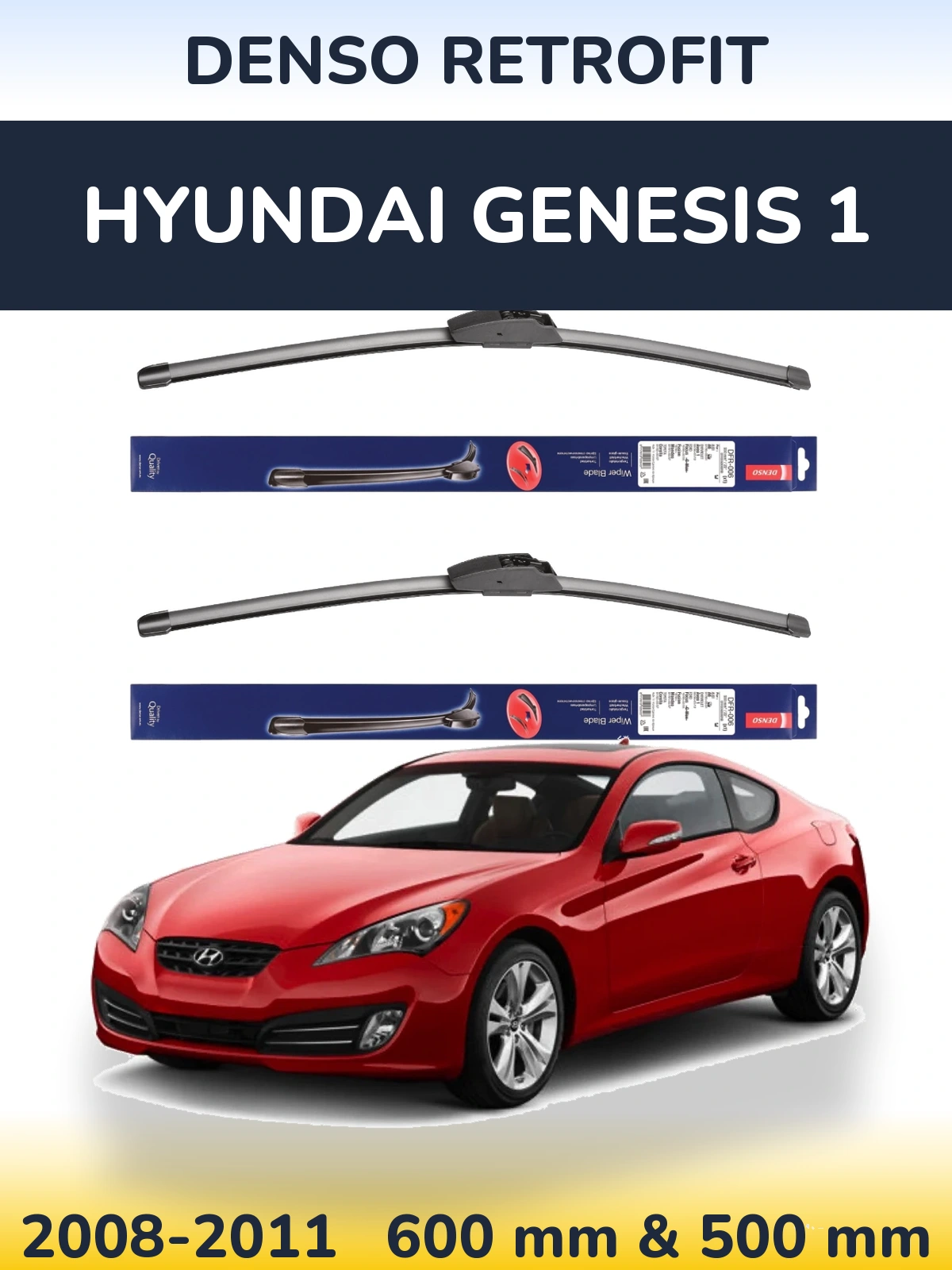 Komplet przednich wycieraczek Denso Retrofit 600 & 500 mm do Hyundai Genesis 1 2008-2011