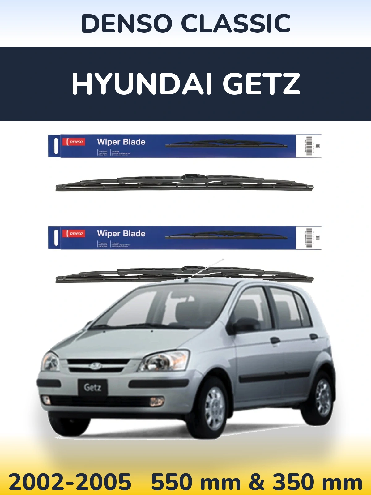Komplet przednich wycieraczek Denso Classic 550 & 350 mm do Hyundai Getz 2002-2005