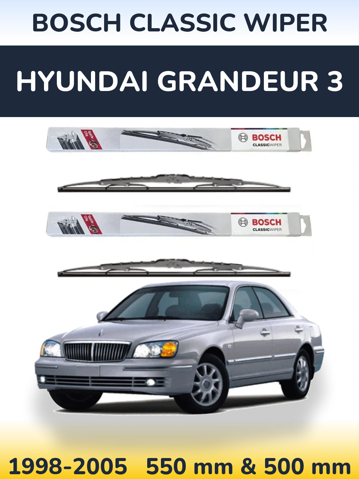 Комплект передних дворников BOSCH Classic Wiper 550 & 500 мм для Hyundai Grandeur 3 1998-2005