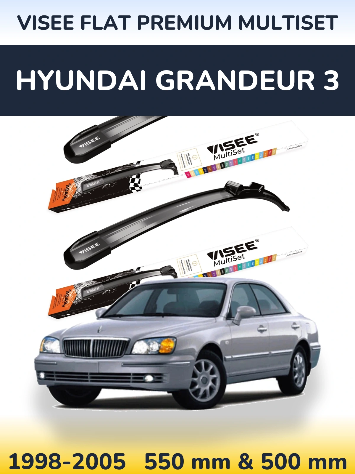 Komplet przednich wycieraczek VISEE FLAT PREMIUM MultiSet 550 & 500 mm do Hyundai Grandeur 3 1998-2005