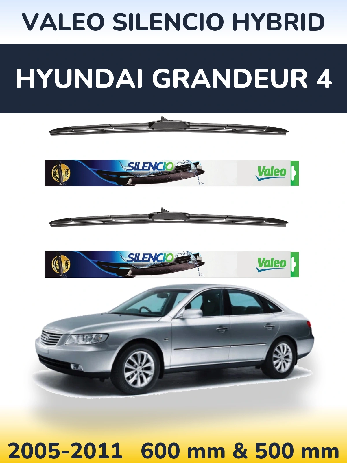 Комплект передних дворников Valeo Silencio Hybrid 600 & 500 мм для Hyundai Grandeur 4 2005-2011