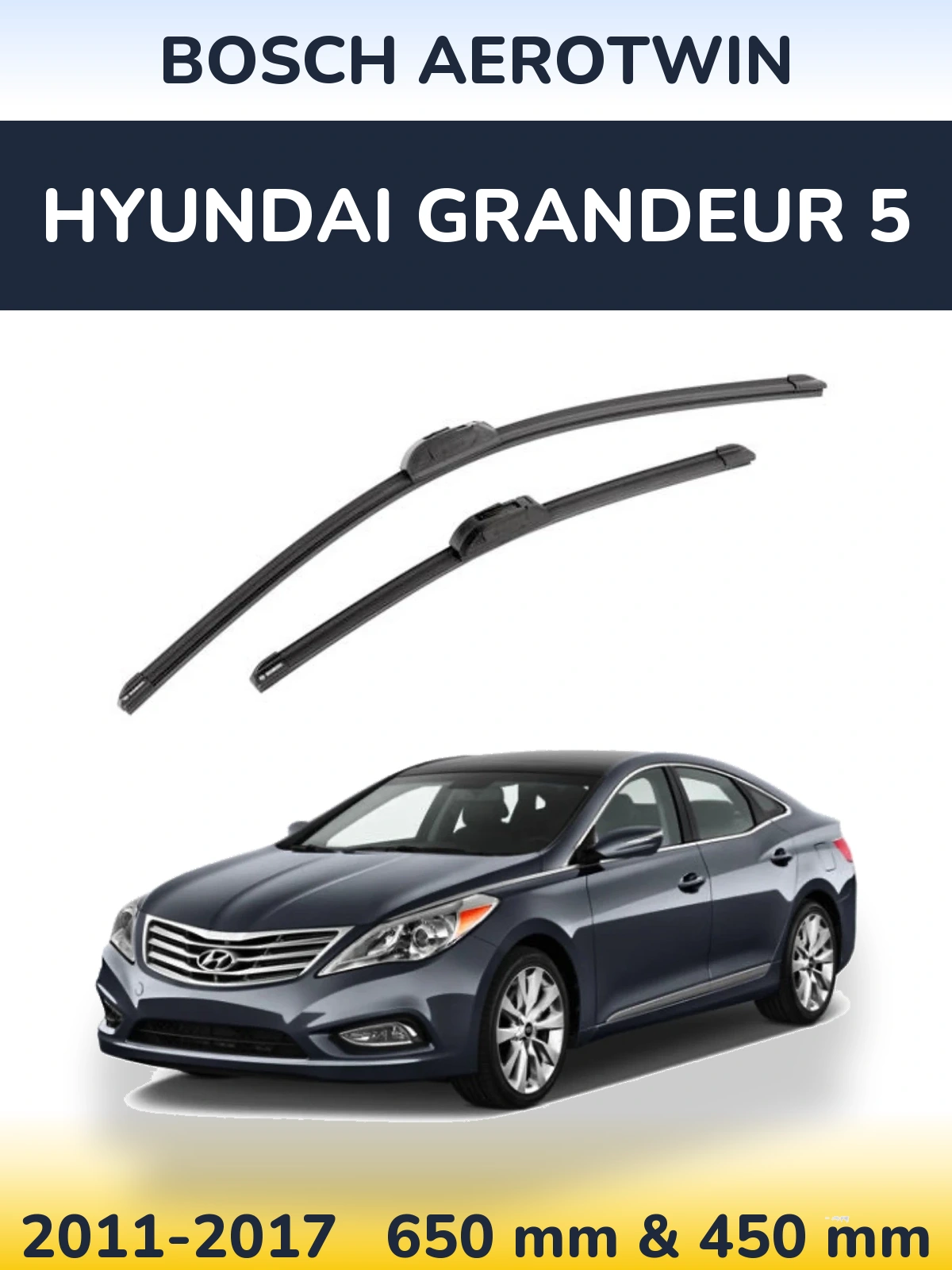 Front wiper blade set BOSCH AeroTwin 650 & 450 mm for Hyundai Grandeur 5 2011-2017