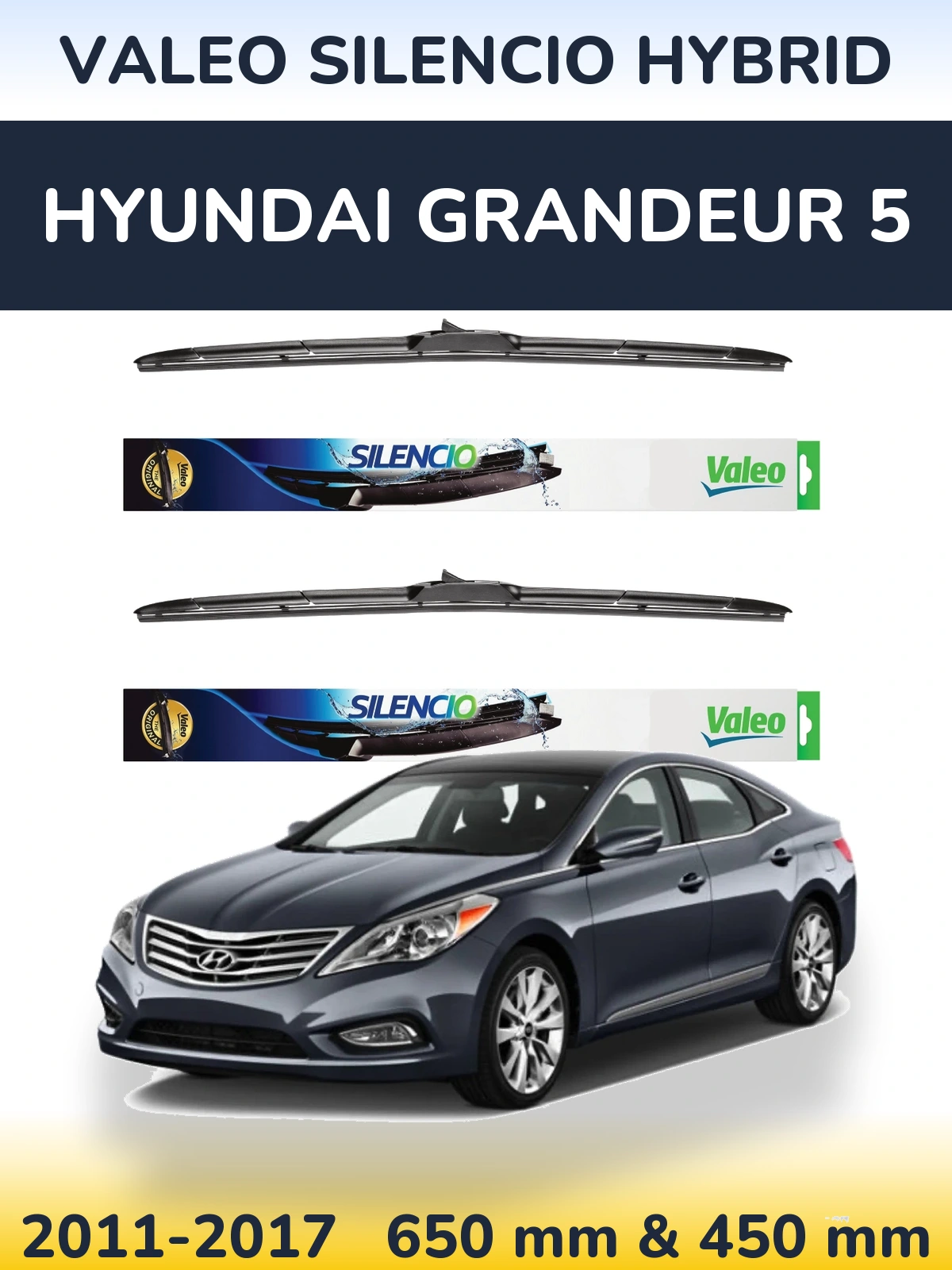 Комплект передних дворников Valeo Silencio Hybrid 650 & 450 мм для Hyundai Grandeur 5 2011-2017