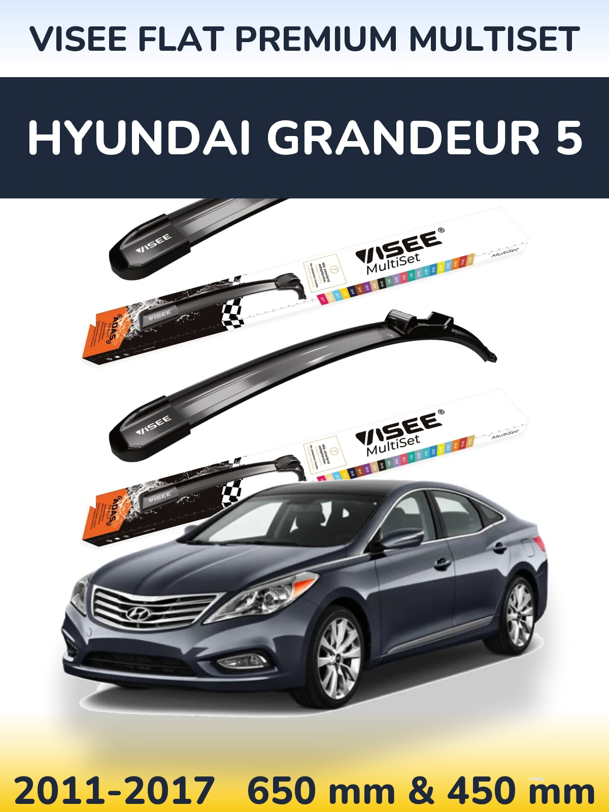Front wiper blade set VISEE FLAT PREMIUM MultiSet 650 & 450 mm for Hyundai Grandeur 5 2011-2017