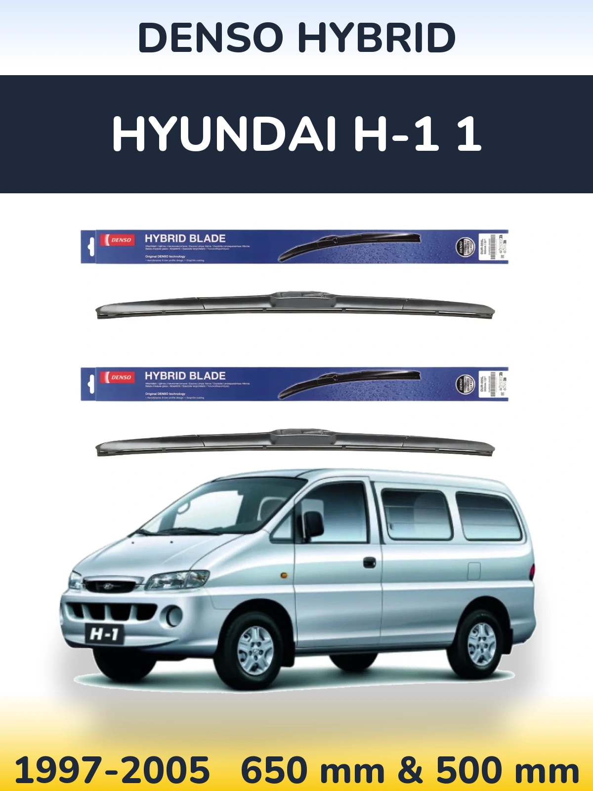 Komplet przednich wycieraczek Denso Hybrid 650 & 500 mm do Hyundai H-1 1 1997-2005