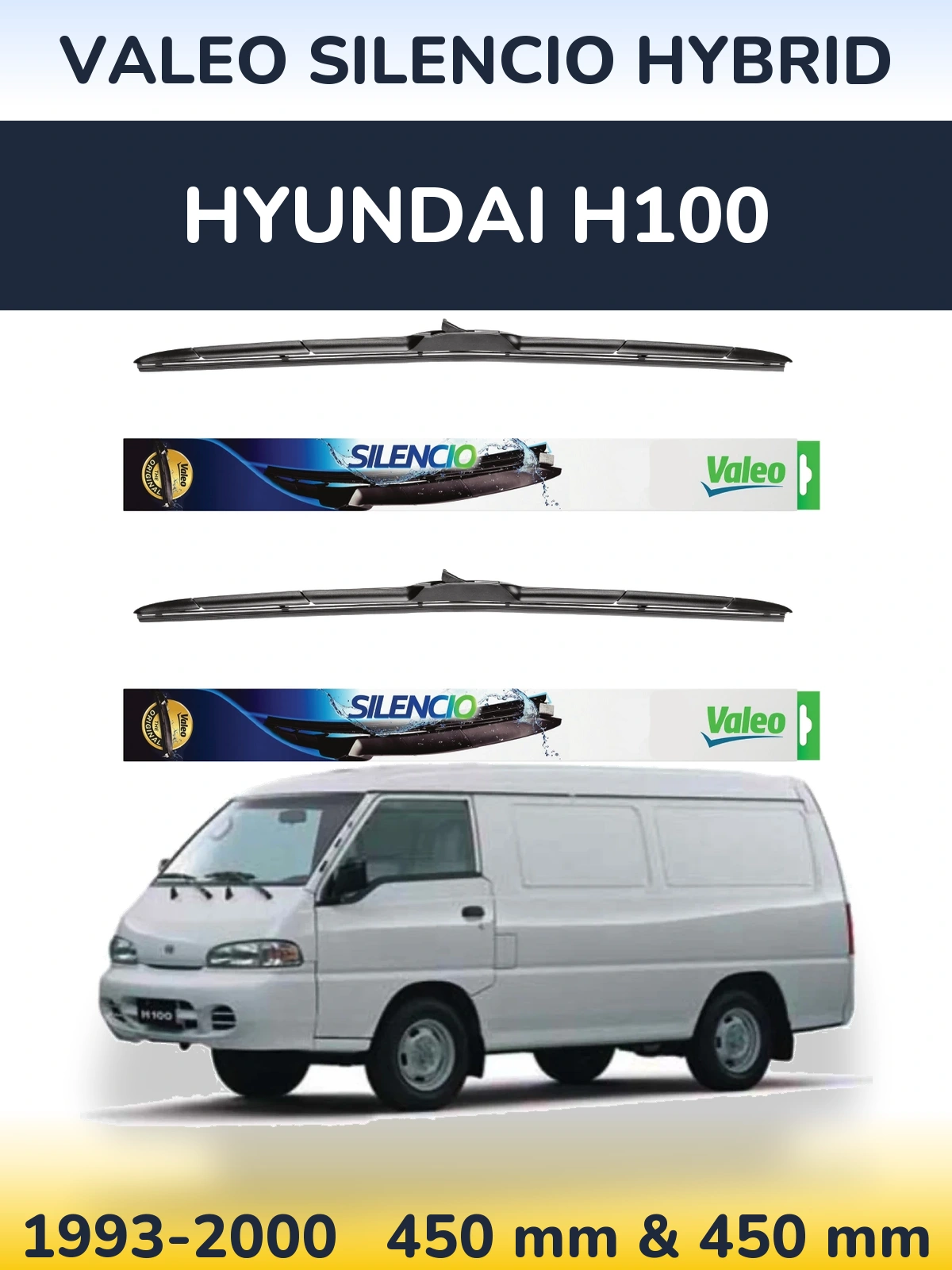 Komplet przednich wycieraczek Valeo Silencio Hybrid 450 & 450 mm do Hyundai H100 1993-2000