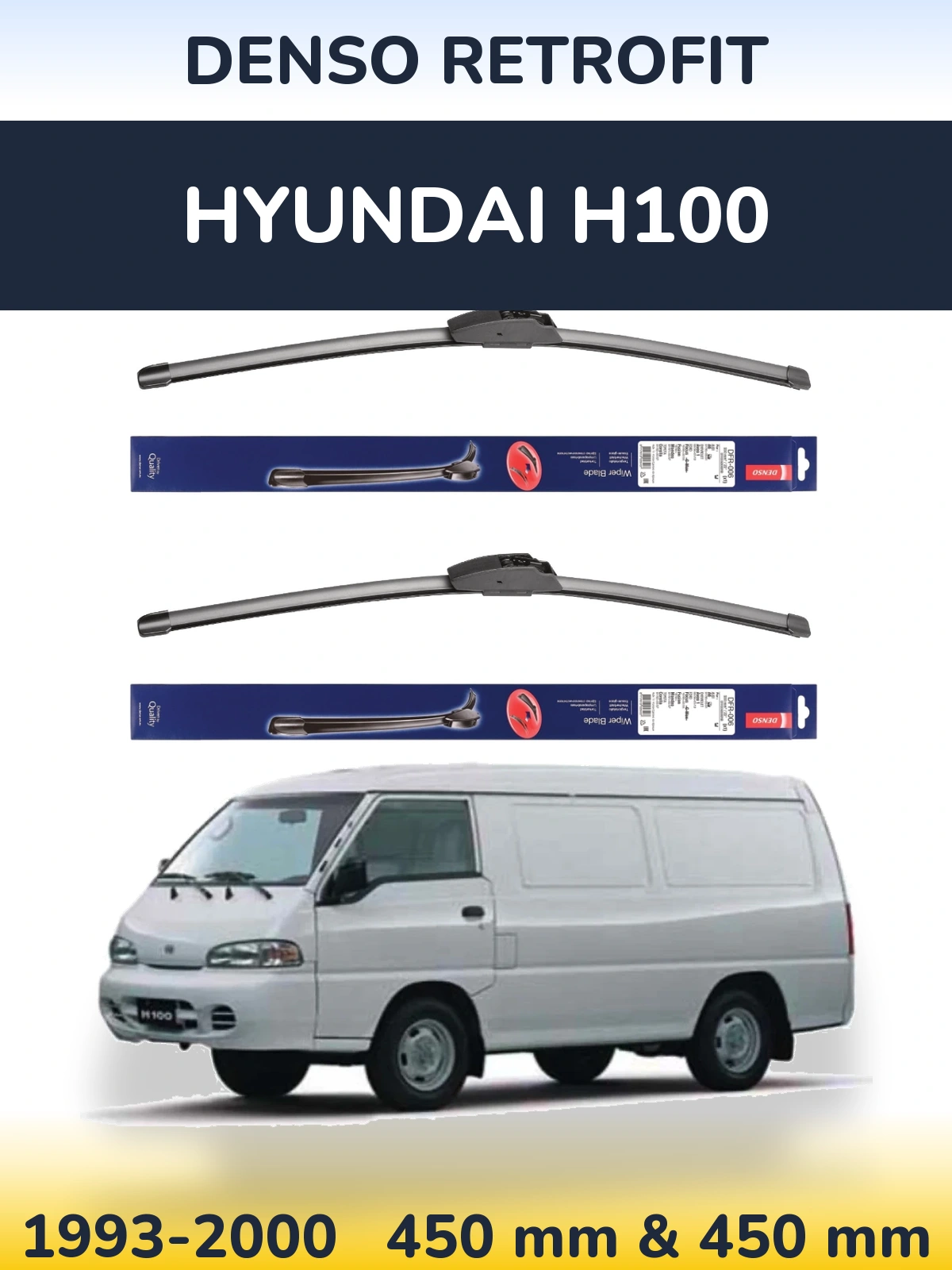 Front wiper blade set Denso Retrofit 450 & 450 mm for Hyundai H100 1993-2000