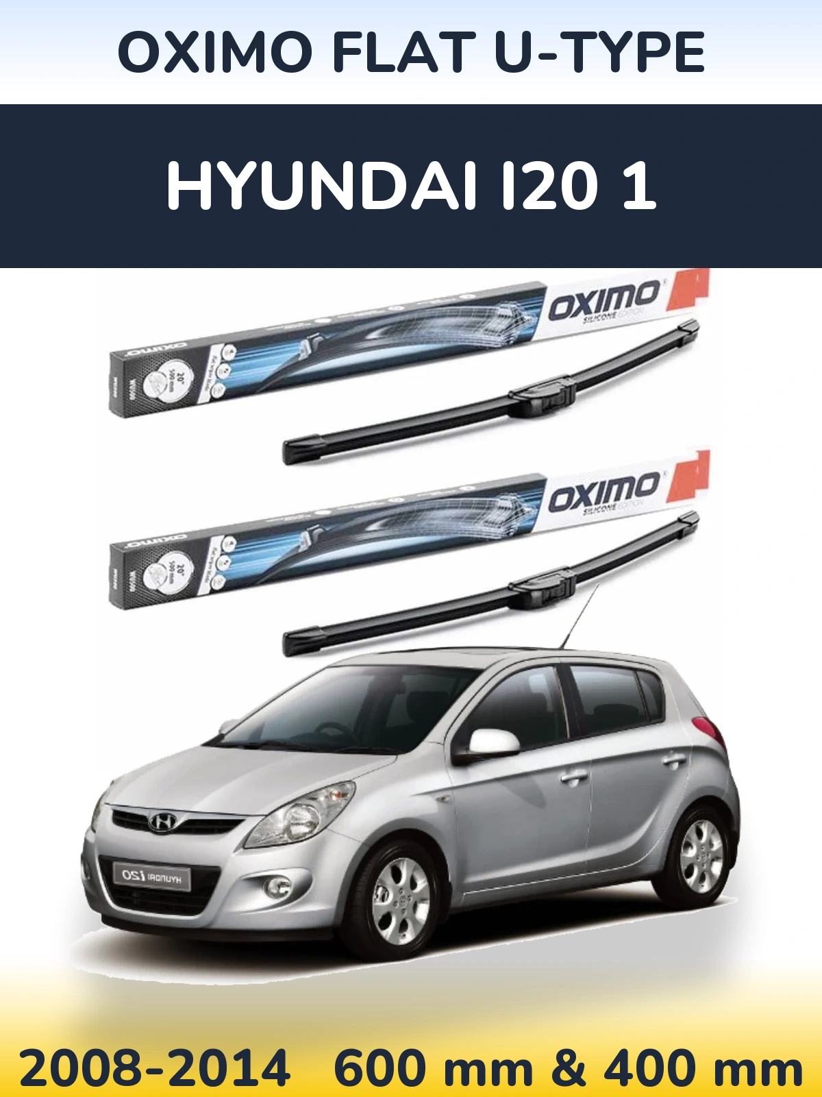 Комплект передних дворников Oximo Flat U-type 600 & 400 мм для Hyundai i20 1 2008-2014