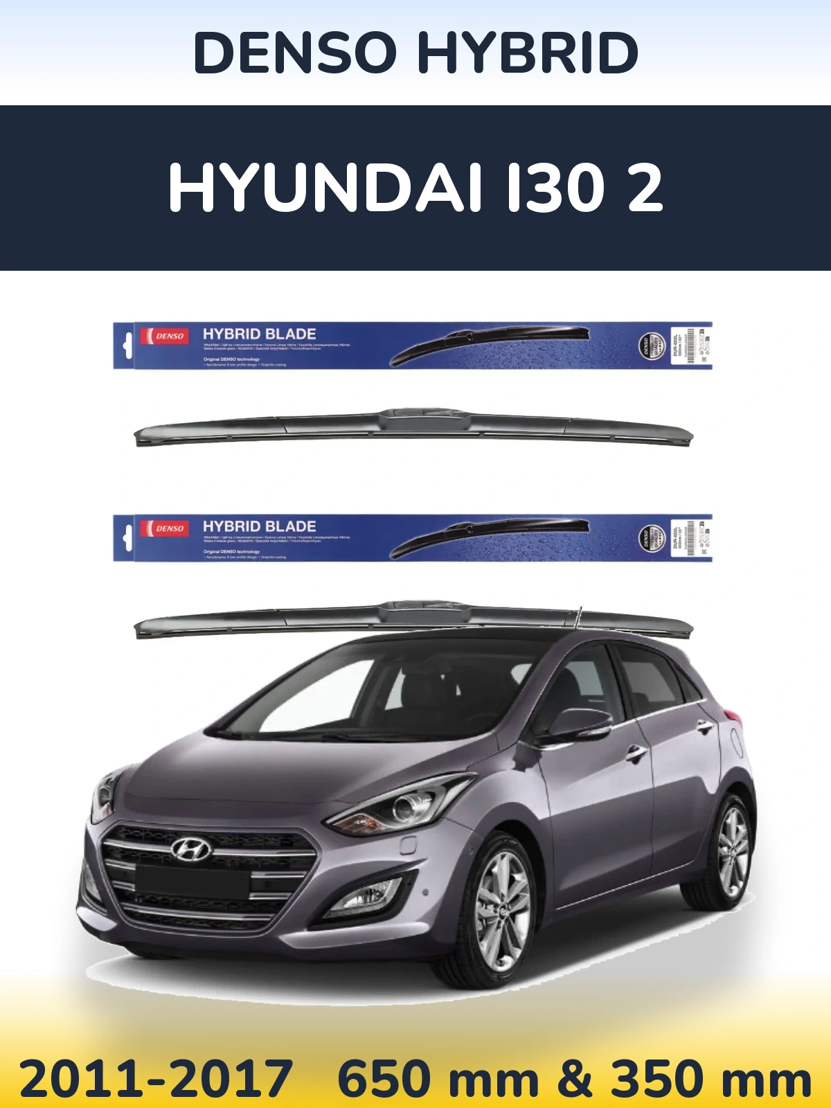 Komplet przednich wycieraczek Denso Hybrid 650 & 350 mm do Hyundai i30 2 2011-2017