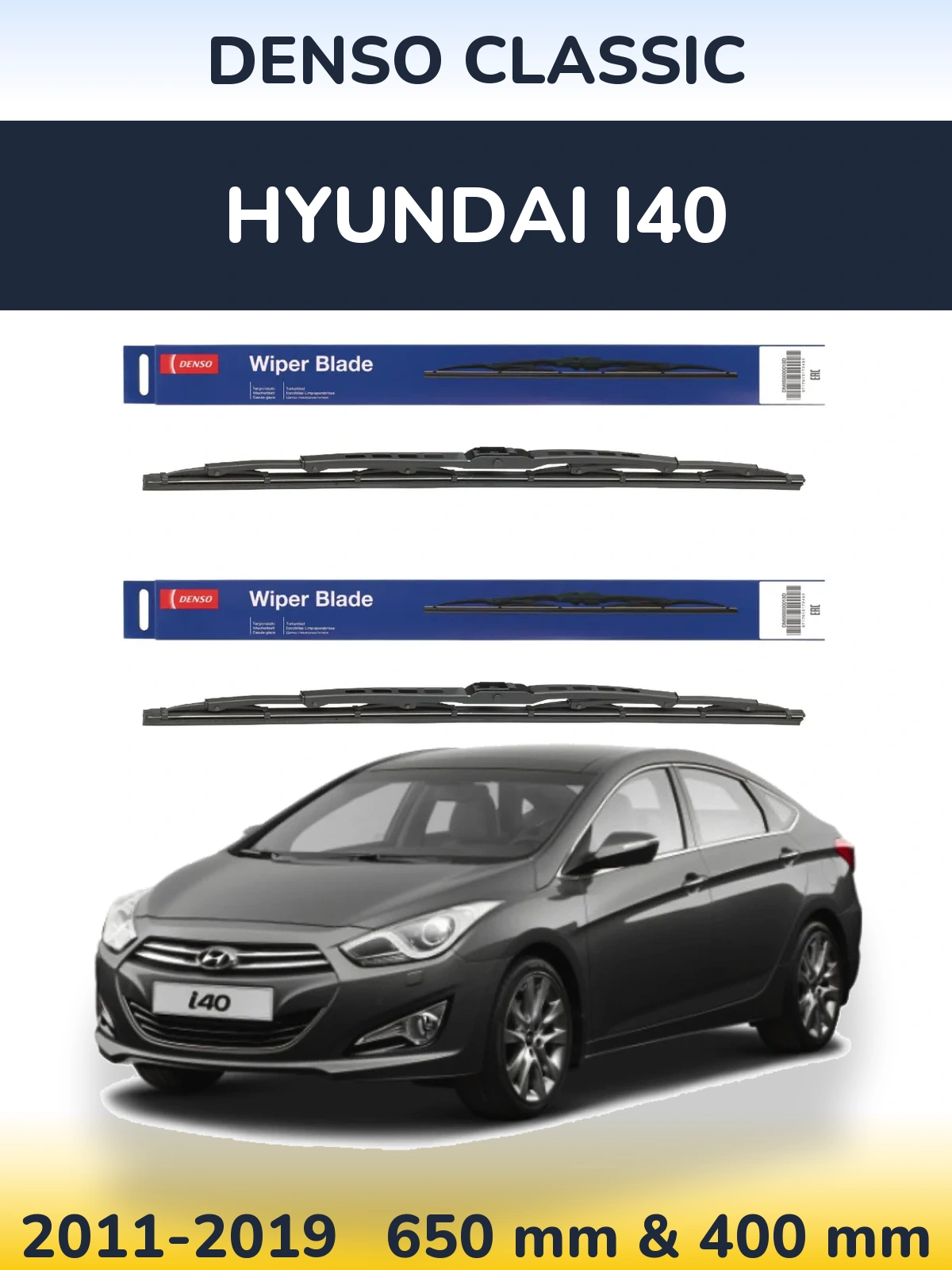 Front wiper blade set Denso Classic 650 & 400 mm for Hyundai i40 2011-2019
