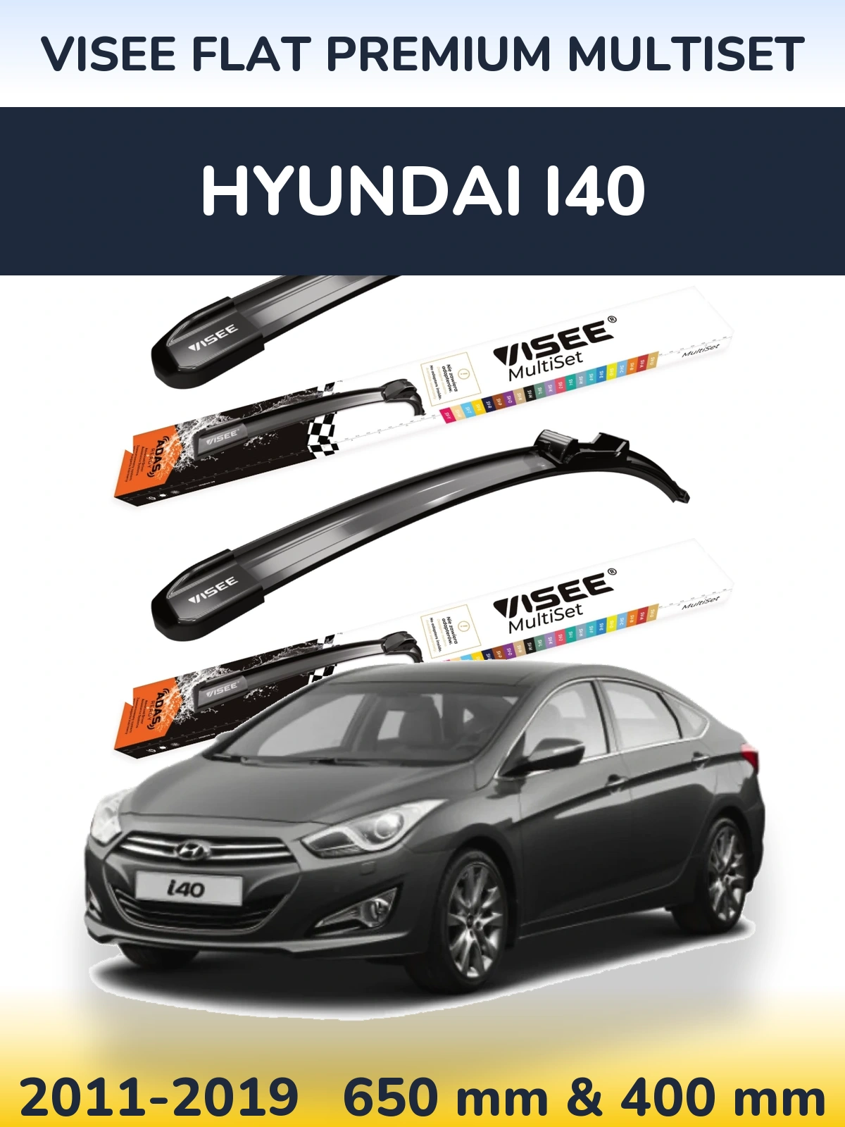 Комплект передних дворников VISEE FLAT PREMIUM MultiSet 650 & 400 мм для Hyundai i40 2011-2019