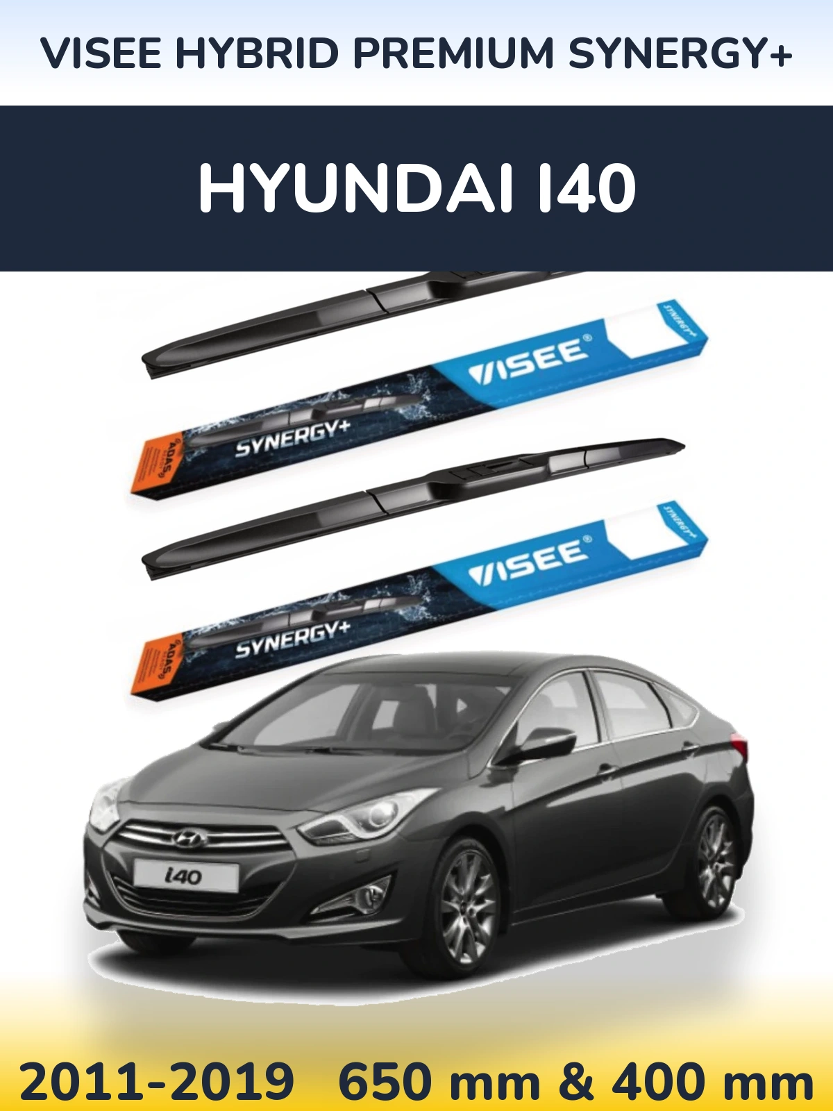Комплект передних дворников VISEE HYBRID PREMIUM SYNERGY+ 650 & 400 мм для Hyundai i40 2011-2019
