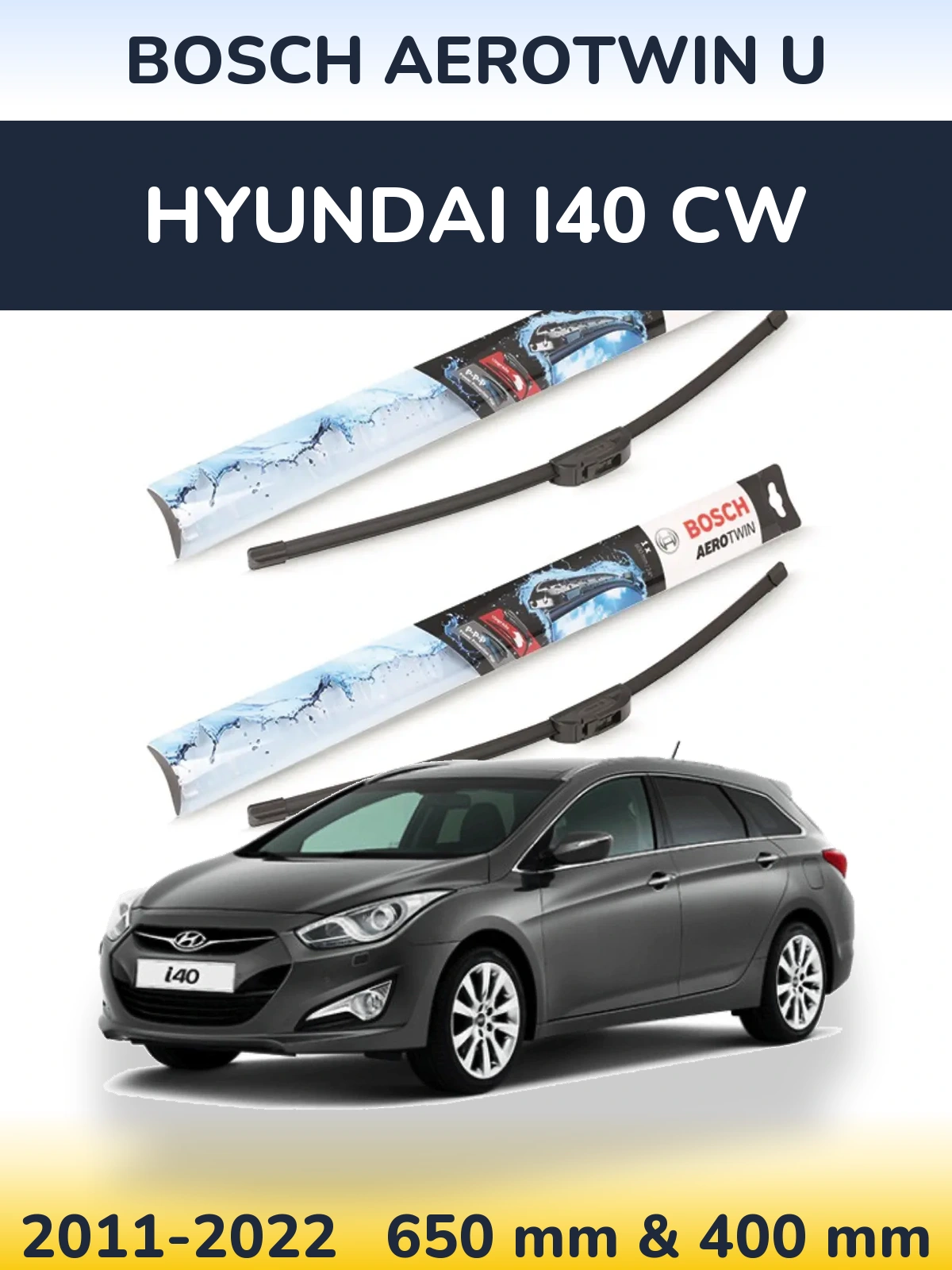 Комплект передних дворников BOSCH AeroTwin U 650 & 400 мм для Hyundai i40 CW 2011-2022