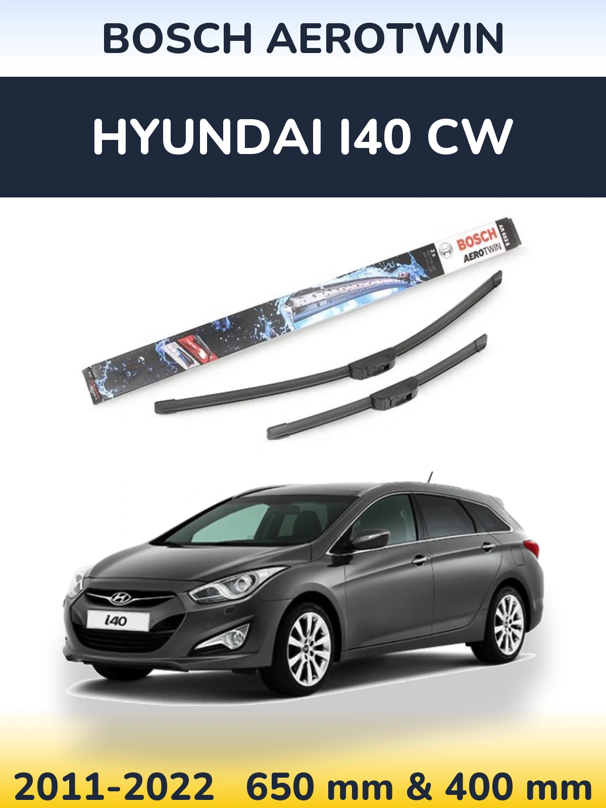 Комплект передних дворников BOSCH AeroTwin 650 & 400 мм для Hyundai i40 CW 2011-2022