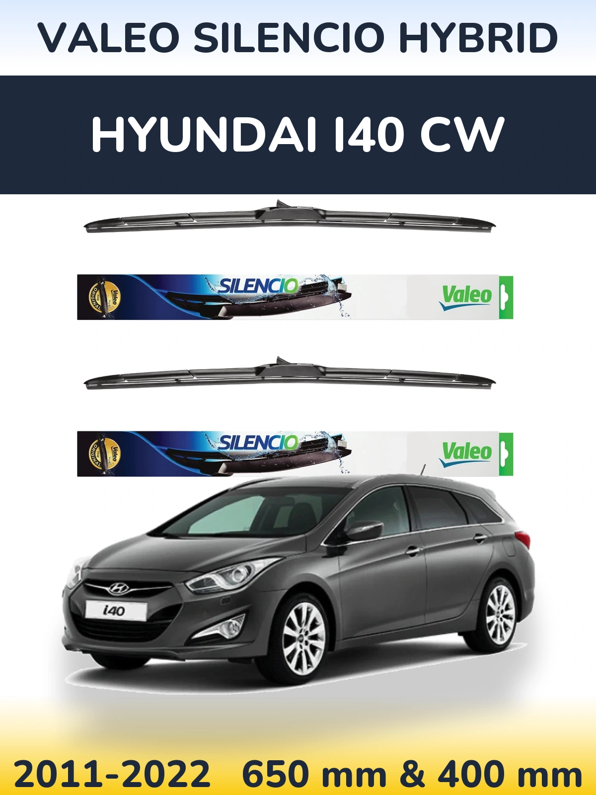 Комплект передніх щіток Valeo Silencio Hybrid 650 & 400 мм для Hyundai i40 CW 2011-2022