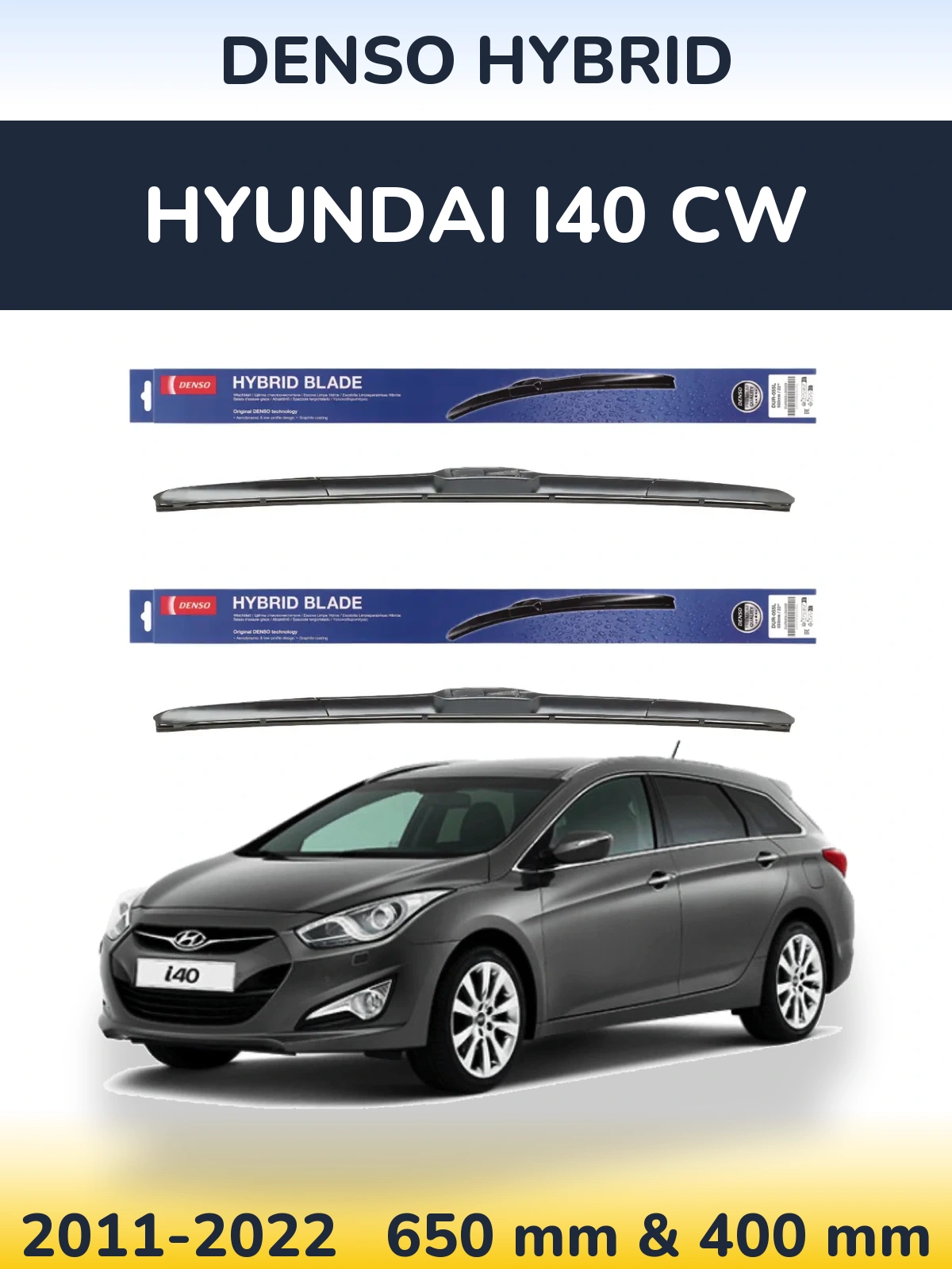 Komplet przednich wycieraczek Denso Hybrid 650 & 400 mm do Hyundai i40 CW 2011-2022