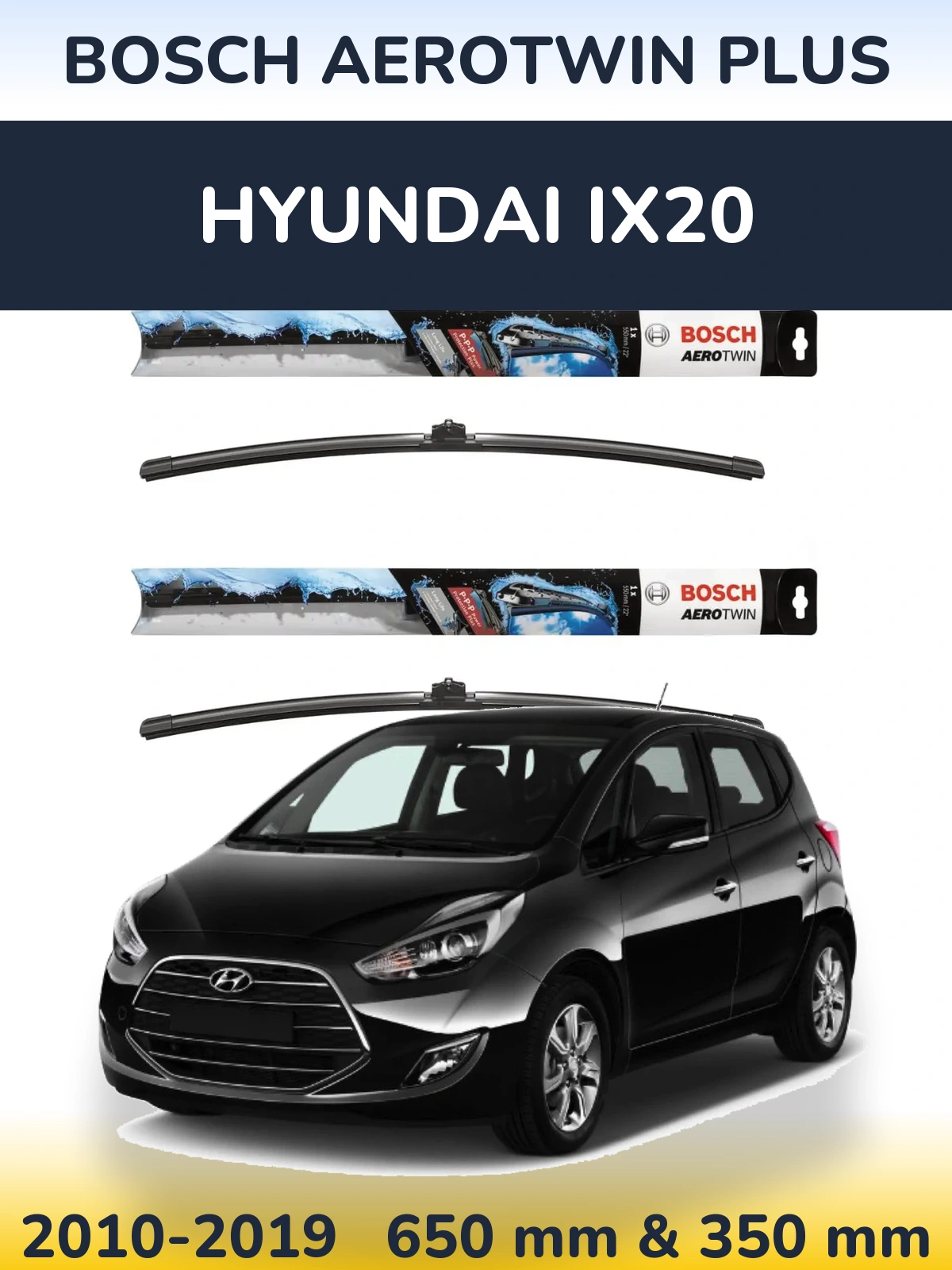 Komplet przednich wycieraczek BOSCH AeroTwin Plus 650 & 350 mm do Hyundai ix20 2010-2019